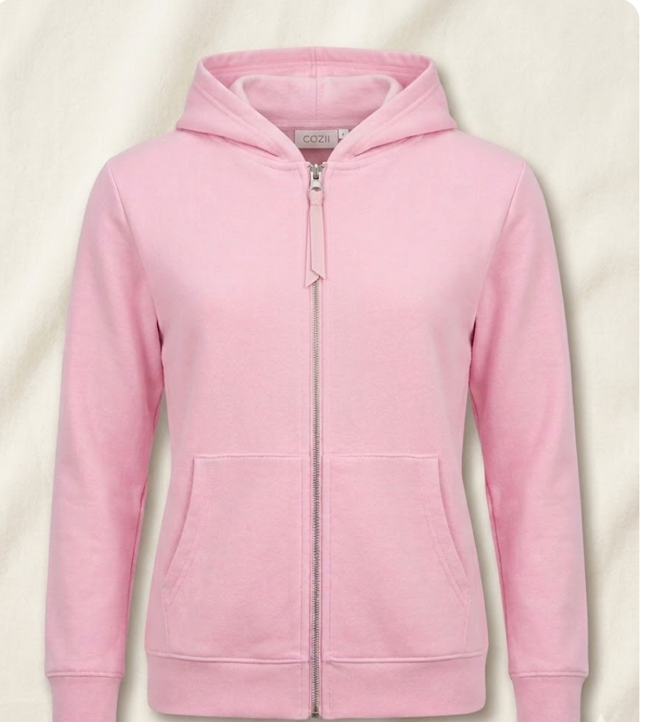 COZII - Long Sleeve Hooded Zip Jacket with Pouch, Baby Pink