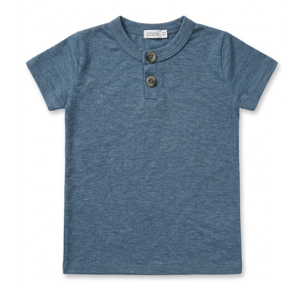 COZII - Short Sleeve Henley Top, Denim