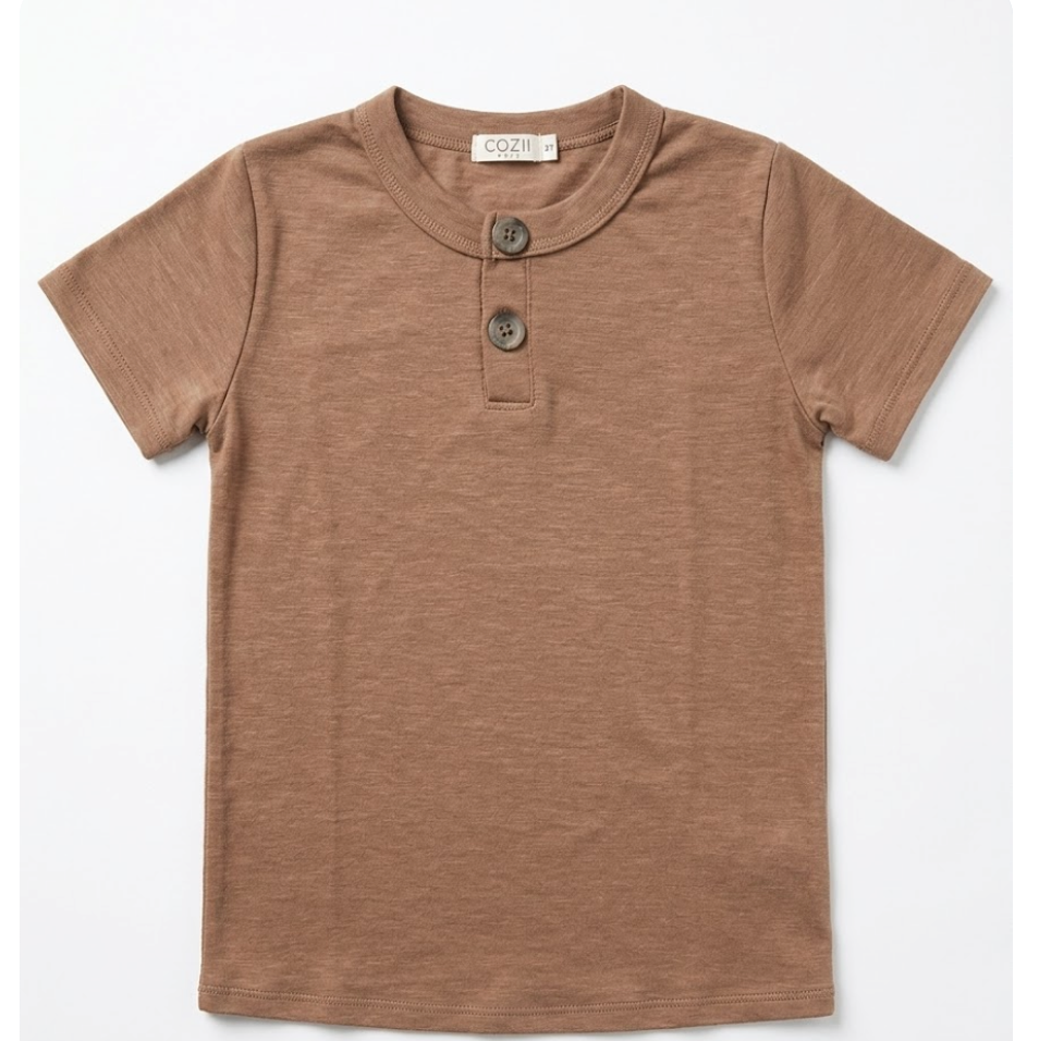 COZII - Short Sleeve Henley Top, Brown