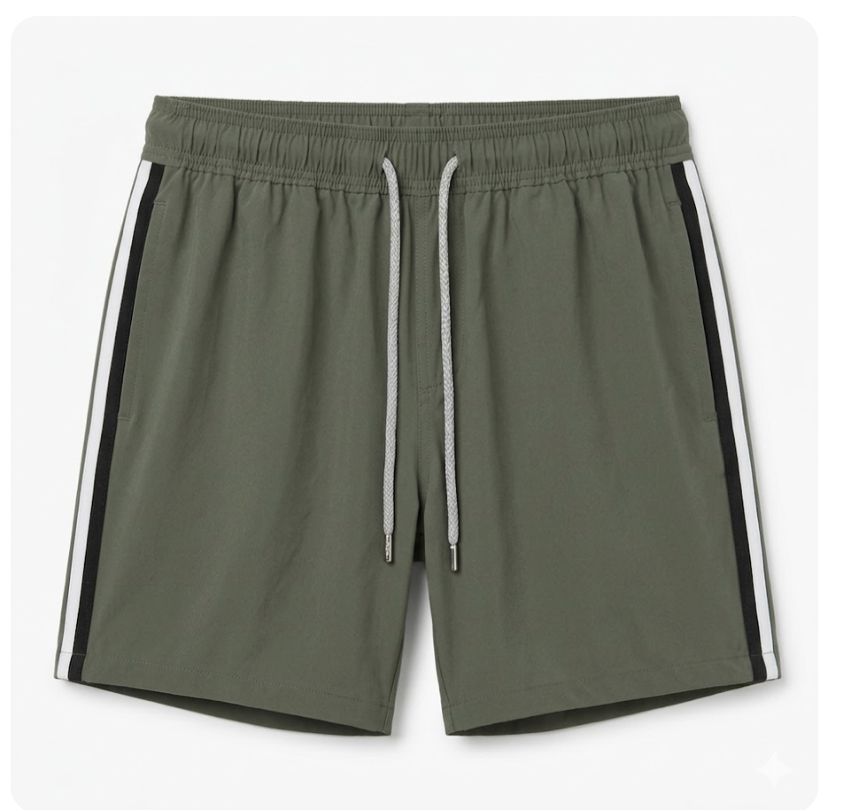 Pier St Barths - Men’s Olive Elastic Striped Bathing Suit