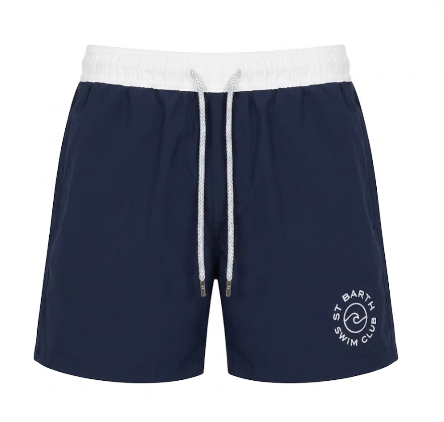 Pier St Barths - Men’s White Elastic Navy Bathing Suit