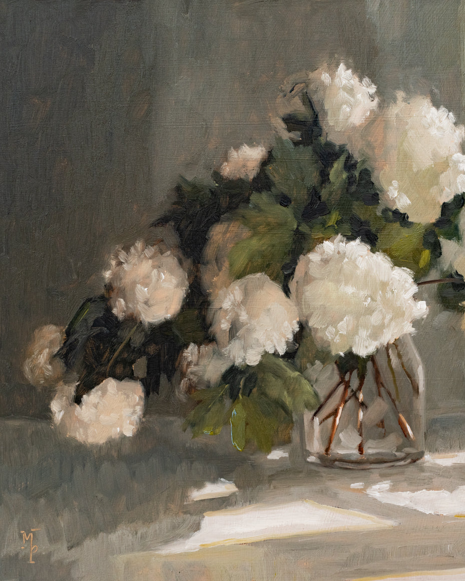 Snowball Virbunum in a Glass Vase Vertical Print