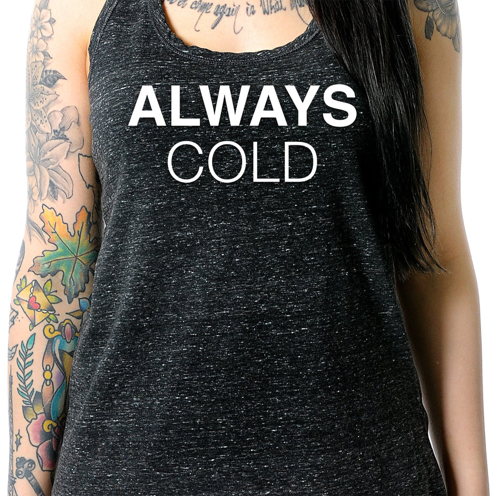 Always Cold Black Gray Cosmic Twist Back Tank Top