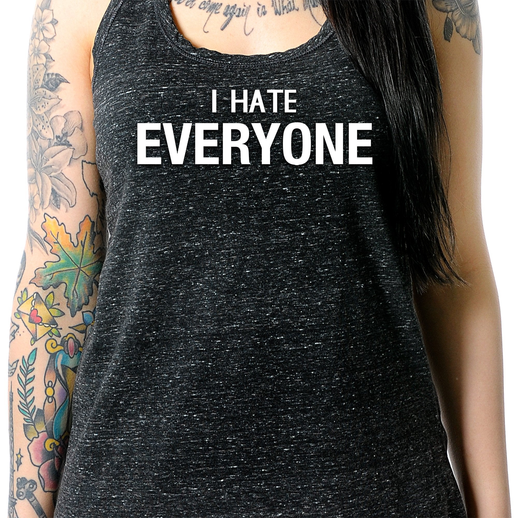 I hate everyone Black Gray Cosmic Twist Back Tank Top