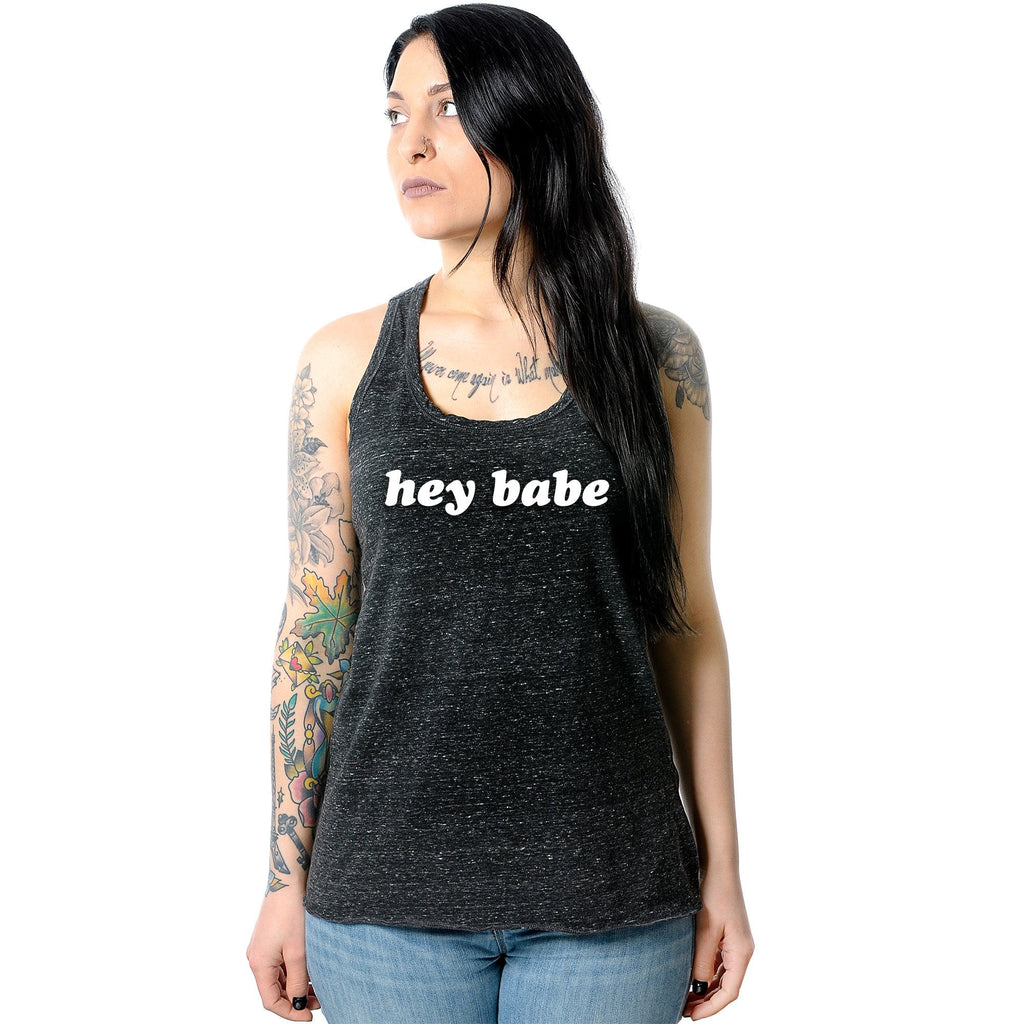 Hey Babe Black Gray Cosmic Twist Back Tank Top