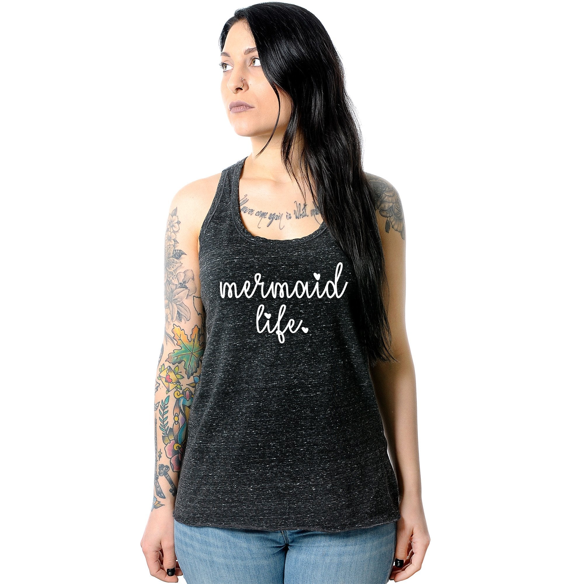 Mermaid Life Black Gray Cosmic Twist Back Tank Top
