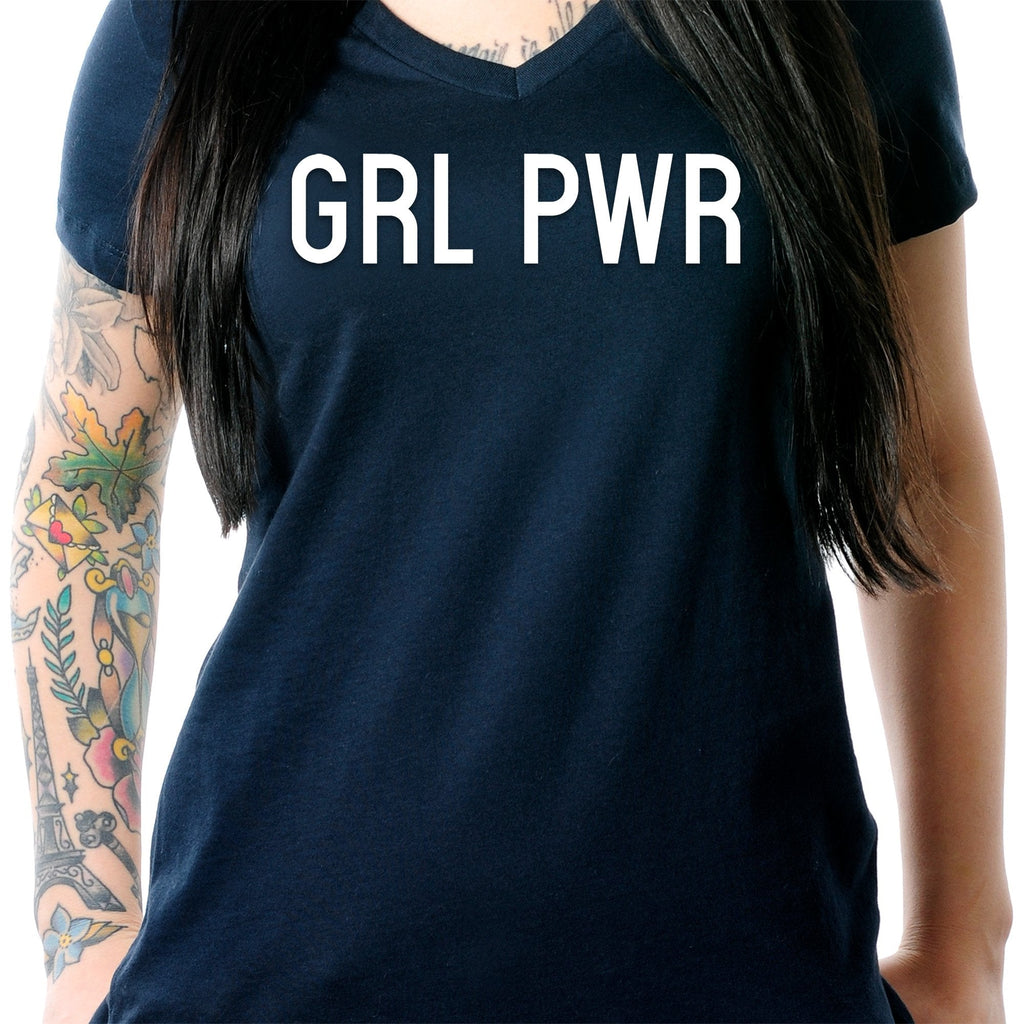GRL PWR Black V-Neck Tee Shirt