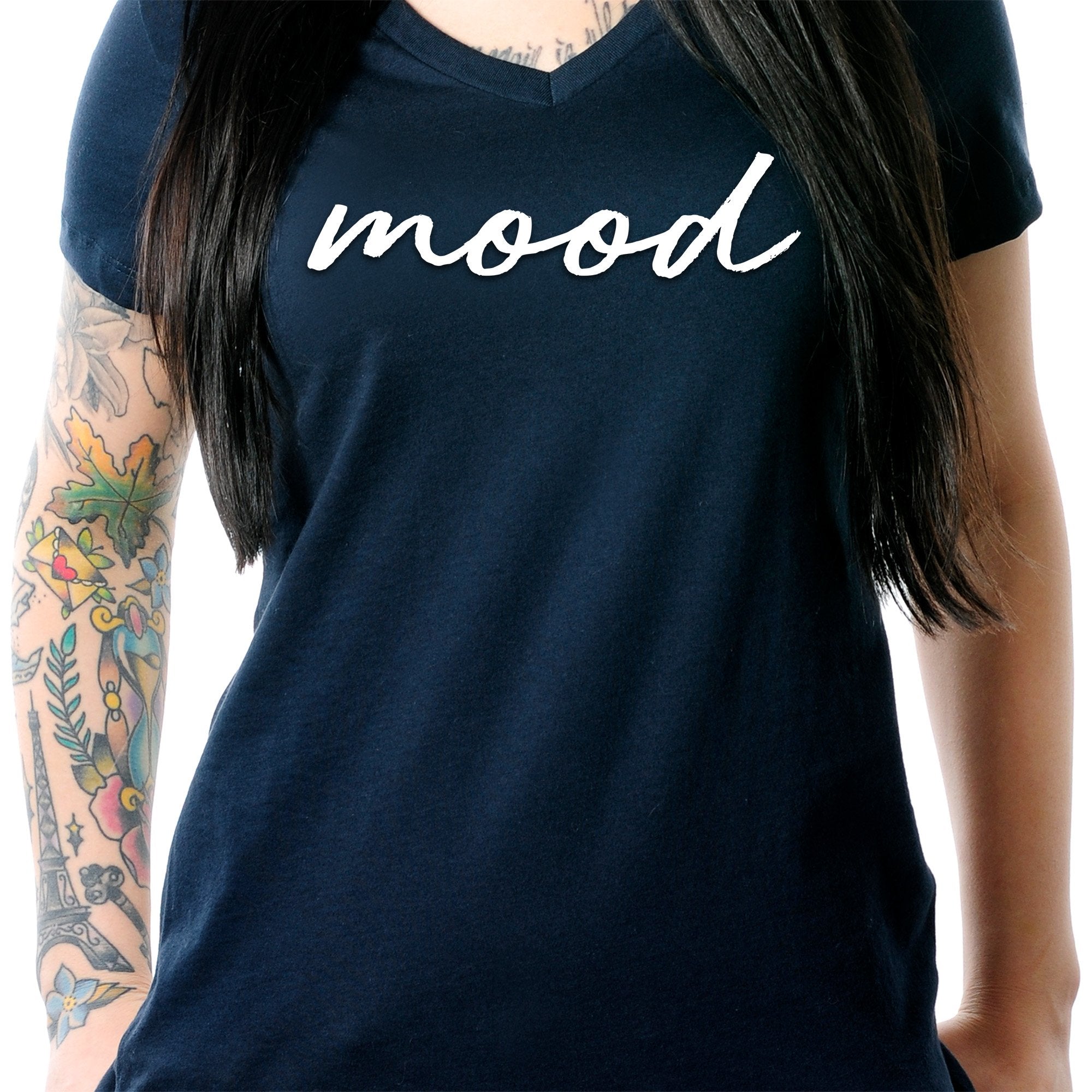 Mood Black Tapered V-Neck Tee Shirt