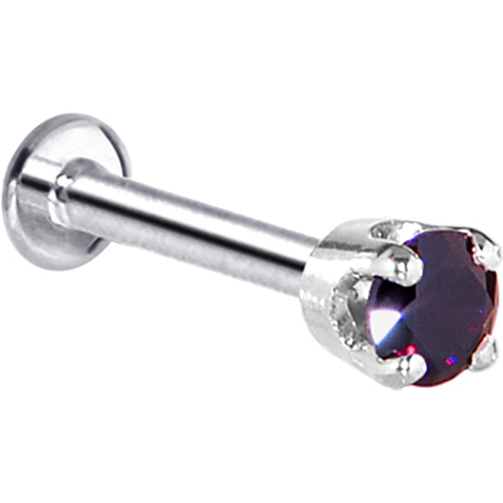 16G Solid 14K White Gold 3mm Amethyst Cubic Zirconia Tragus Earring Stud