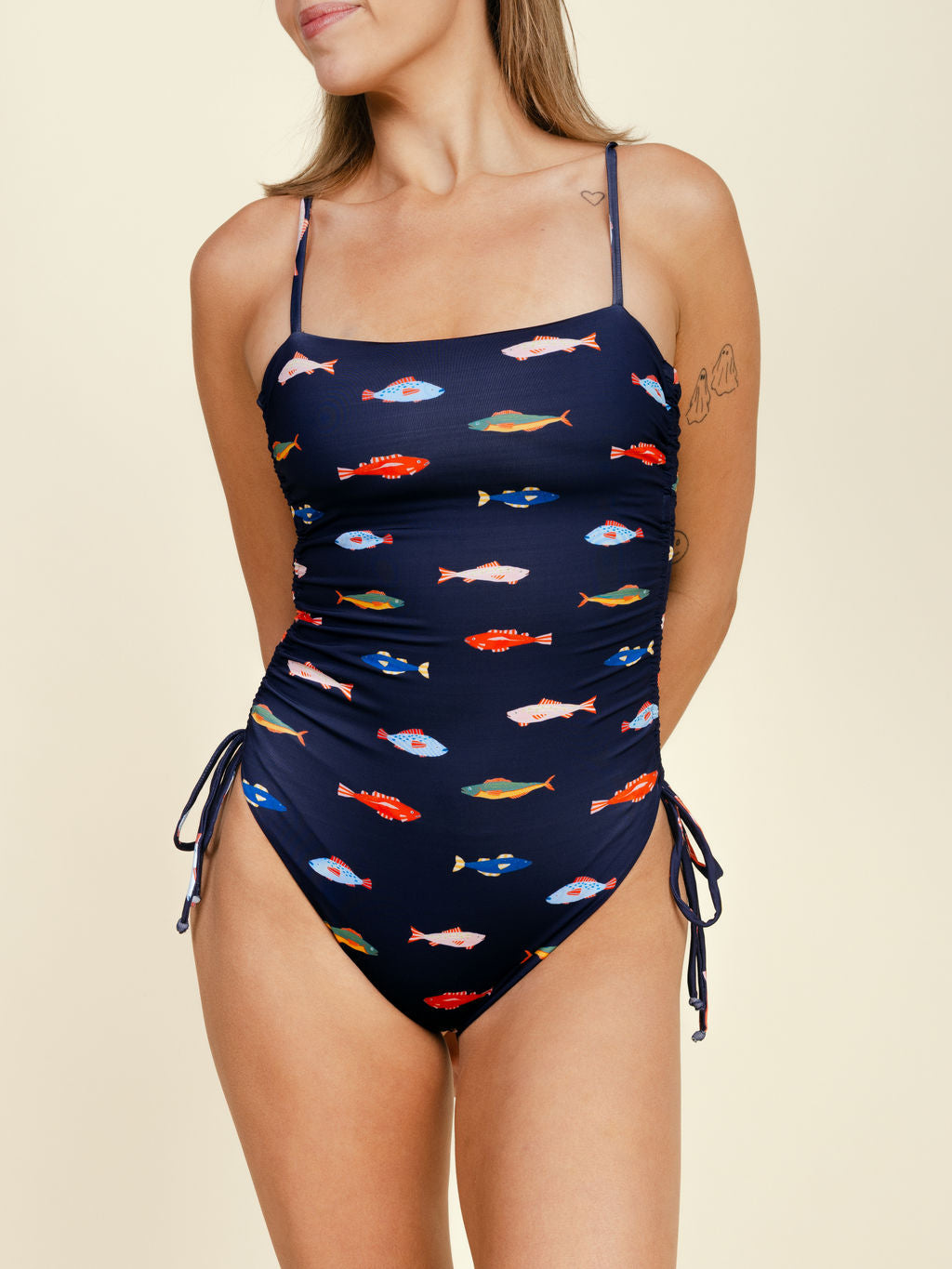Ruched Square Neck One Piece in Harbor