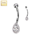 14k Solid White Gold Cubic Zirconia Deco Tear Drop Belly Ring