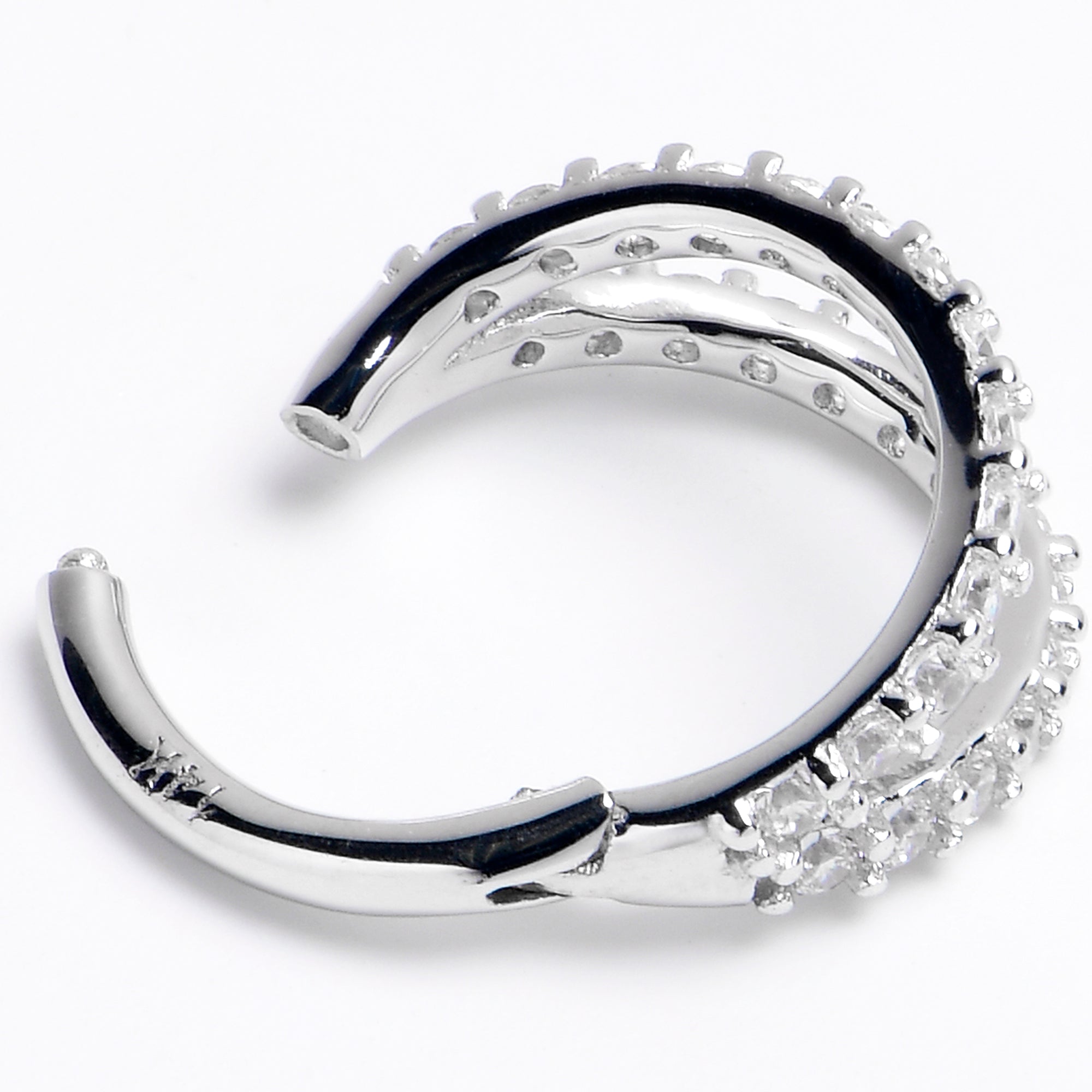 16G 5/16 Solid 14K White Gold Clear CZ Gem Hinged Segment Ring