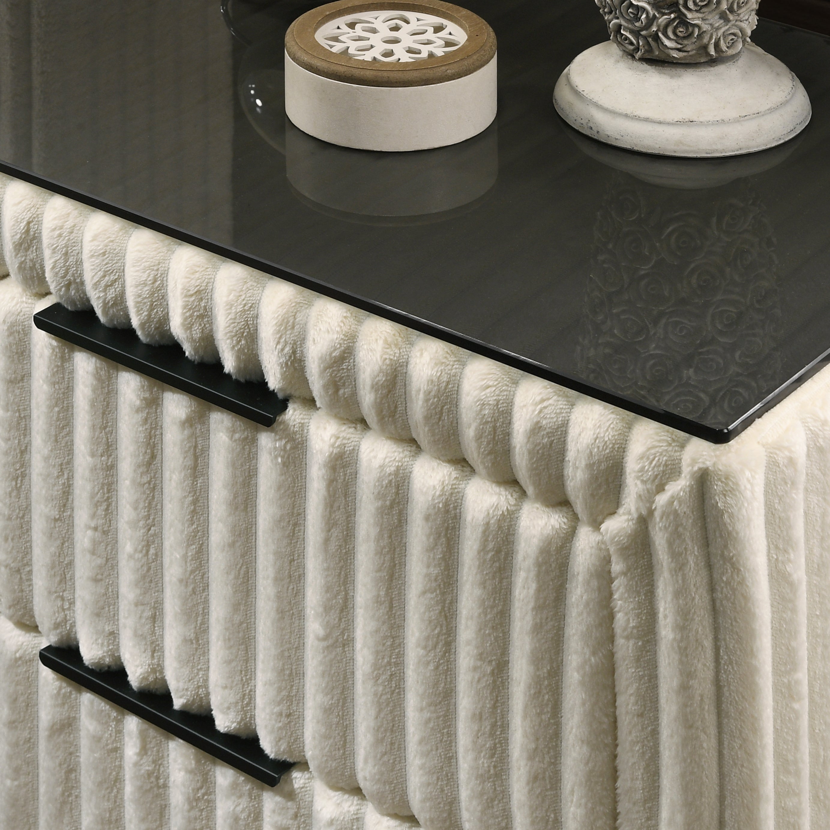 Mavela Wide Wale Corduroy Upholstery Panel King Bed with 2 Nightstands and Bench, Cream