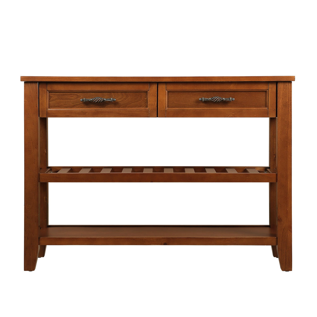 Console Sofa Table with 2 Storage Drawers and 2 Tiers Shelves, Mid-Century Style 42'' Solid Wood Buffet Sideboard for Living Room Furniture Kitchen Dining Room Entryway Hallway, Brown