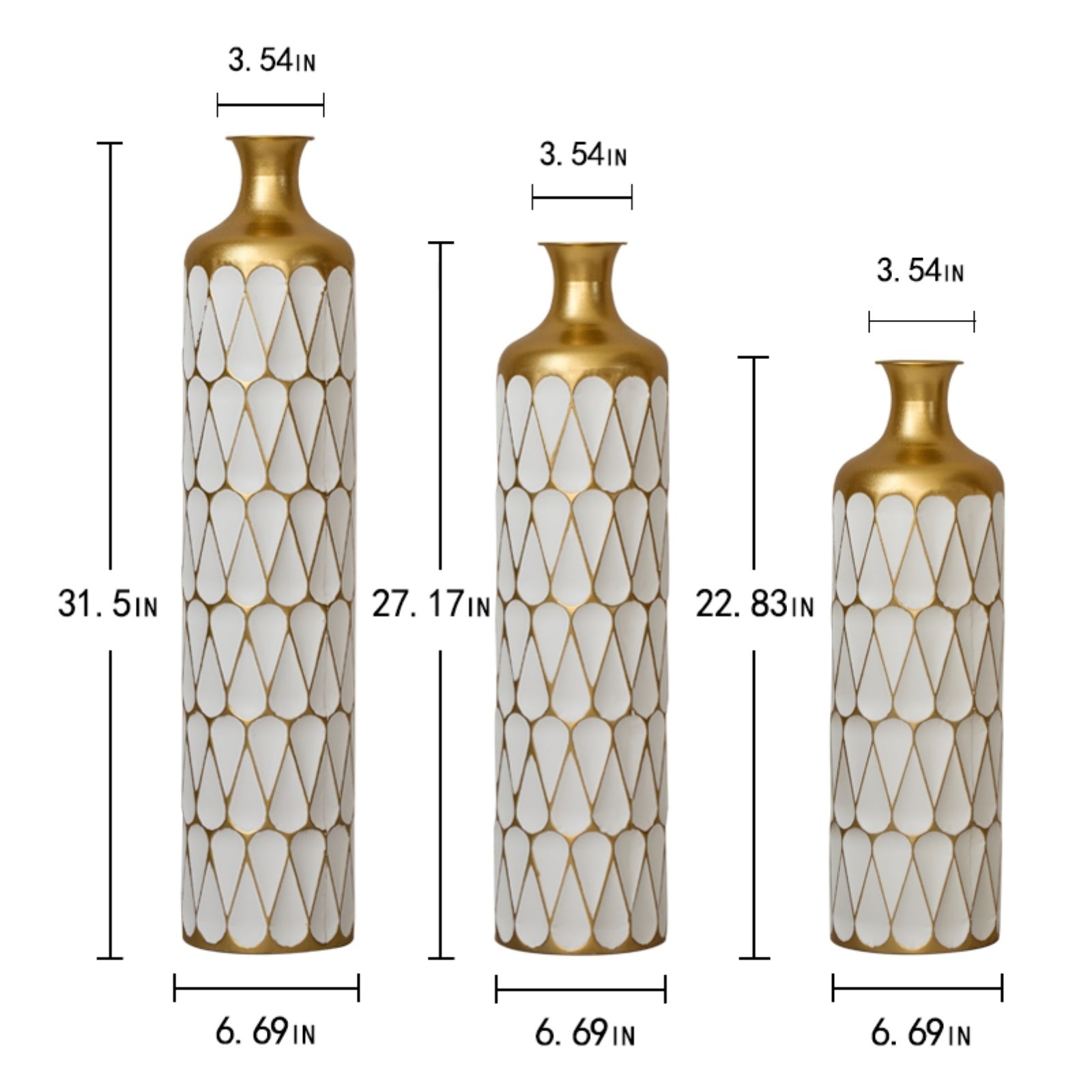 Floor Metal Vase Modern Style Decoration Home Droplet Shaped White Metal Vase 3-piece Set Gorgeous Home Decoration Large Glazed Metal Vase