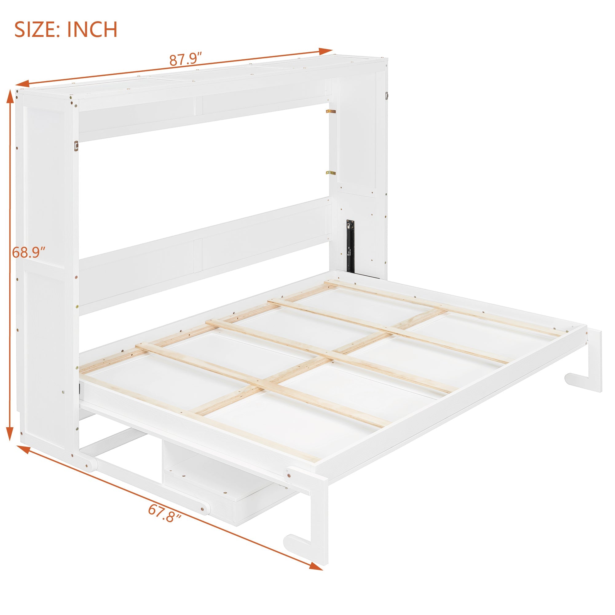 Queen Size Wall Murphy Bed with Storage, Foldable Cabinet Bed with Vanity Desk, Center Mirror & 2 Side Drawers, White