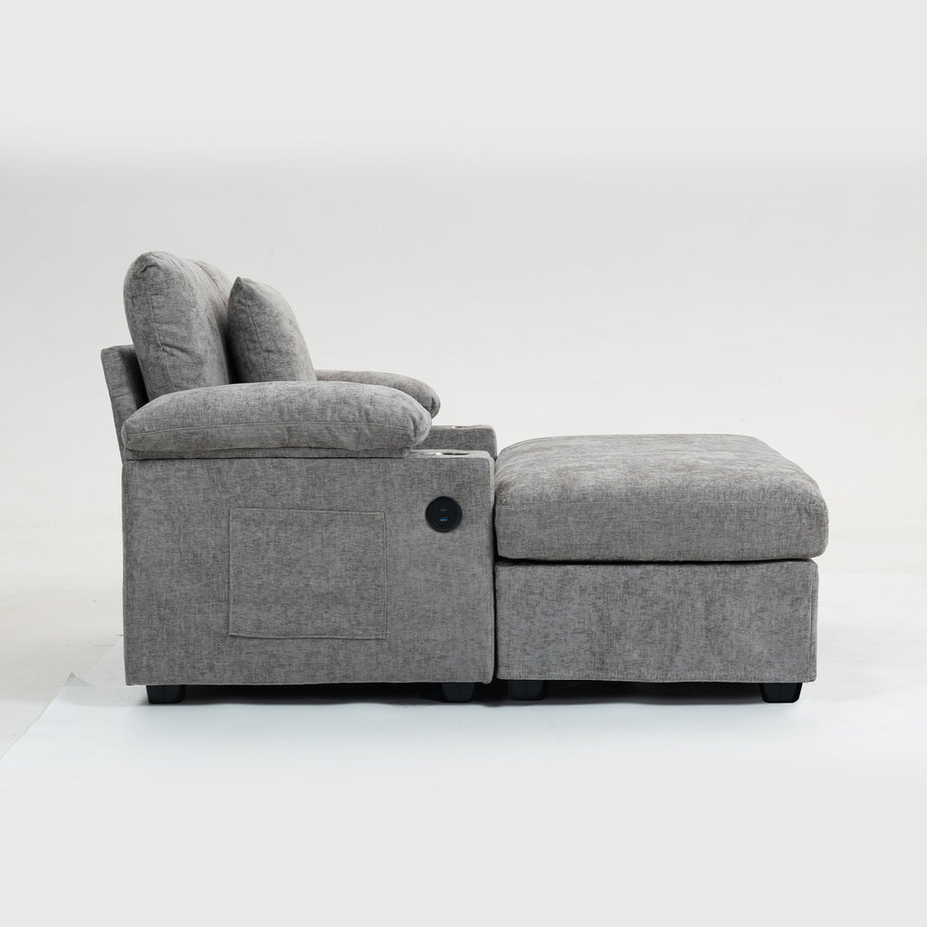 Modern Oversized Chair with Ottoman,Chenille Fabric Sofa Bed,Accent Chair Comfy Sofa with Cupholders and USB Charging Ports Chair for Living Room,Bedroom,Apartment