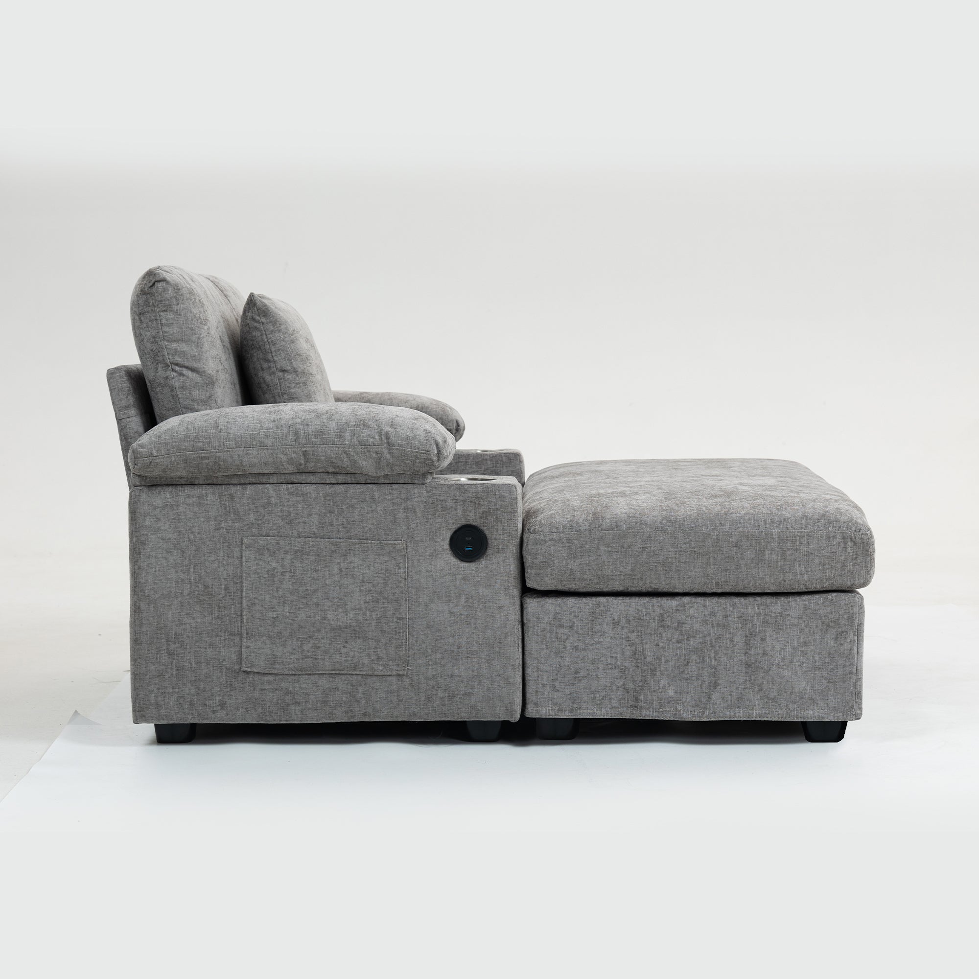 Modern Oversized Chair with Ottoman,Chenille Fabric Sofa Bed,Accent Chair Comfy Sofa with Cupholders and USB Charging Ports Chair for Living Room,Bedroom,Apartment
