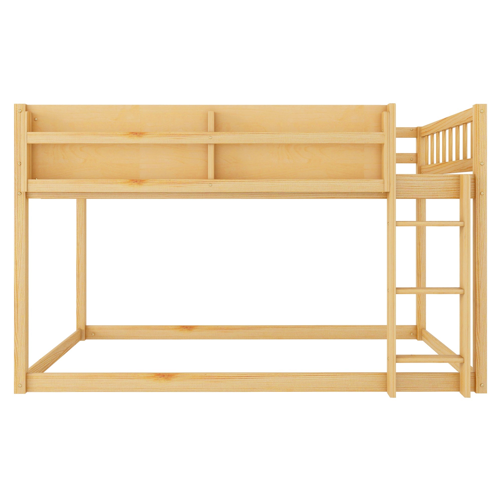 Low Twin Over Twin Bunk Bed, Floor Bunk Bed with Ladder, Solid Wood Twin Bunk Bed for Kids & Juniors, Natural(Expect Arrival Date 2025/11/25)
