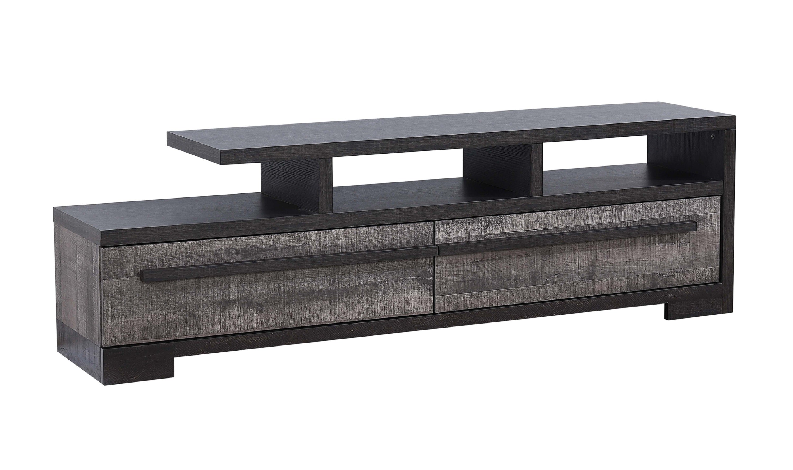 1pc Entertainment Console Modern Design Black Grey Wood Finish Open Shelf Two Spacious Drawers TV Stand