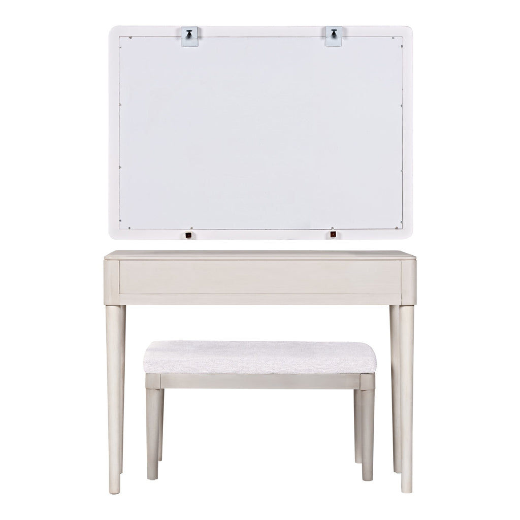 Modern Vanity Desk with Mirror, Adult Makeup Table Set with Stool, Home Office Desk, 2 Large Drawers, White