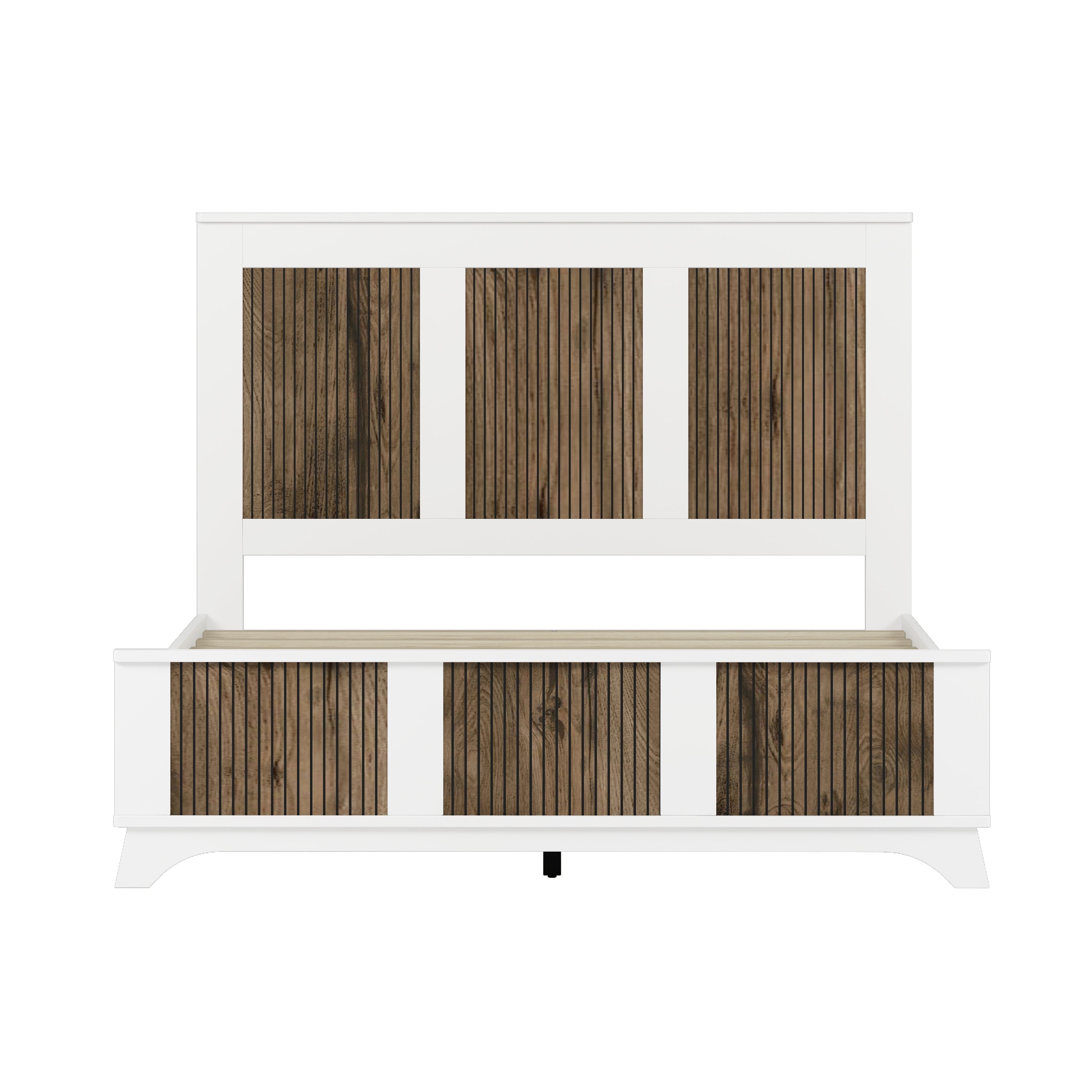 4-Pieces Bedroom Sets, Queen Size Farmhouse Platform Bed with Wooden Strip Stickers Decoration, Storage Nightstand and Dresser with Metal Handle, White(Old SKU: HL000191AAK)