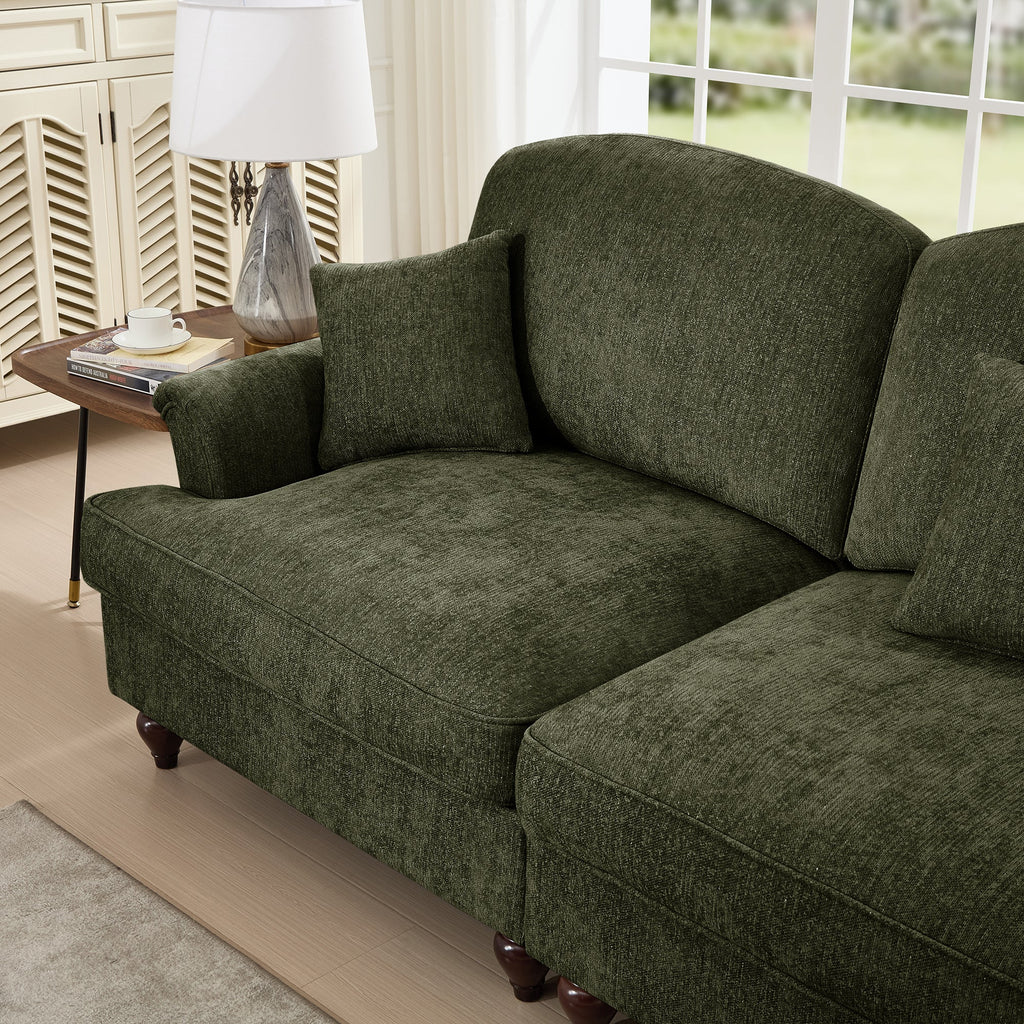 Classic Comfy Modular U Shape Sectional Sofa Couch with Flared Arms and Removable Ruffles Pleats Skirts and Spindle Legs, Upholstered Chenille Deep Seat Cloud Sofa with Movable Ottomans,Green