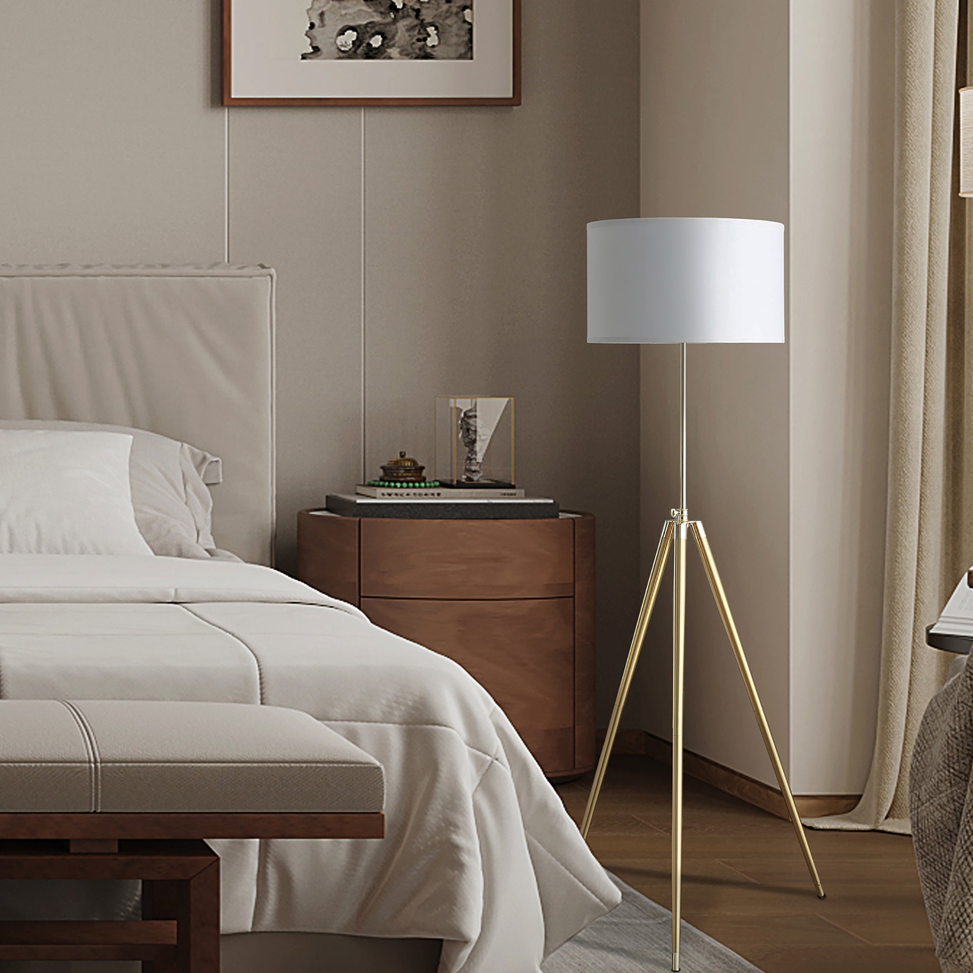 64' - 47'H Adjustable Height Brass/Shiny Gold Modern Tripod Floor Lamp for Living Room, Standing Lamp for Bedroom