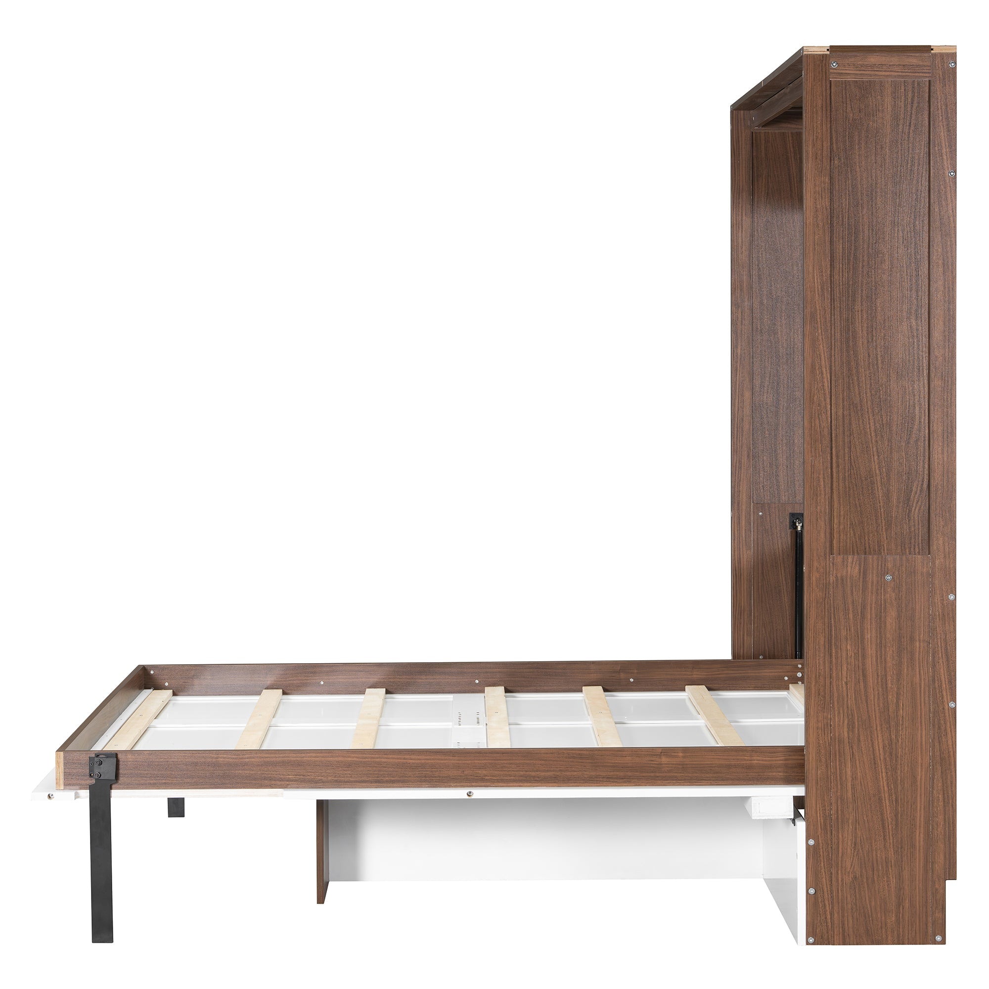 Full Size Murphy Bed with Foldable Desk – Space Saving Wall Bed - Walnut & White