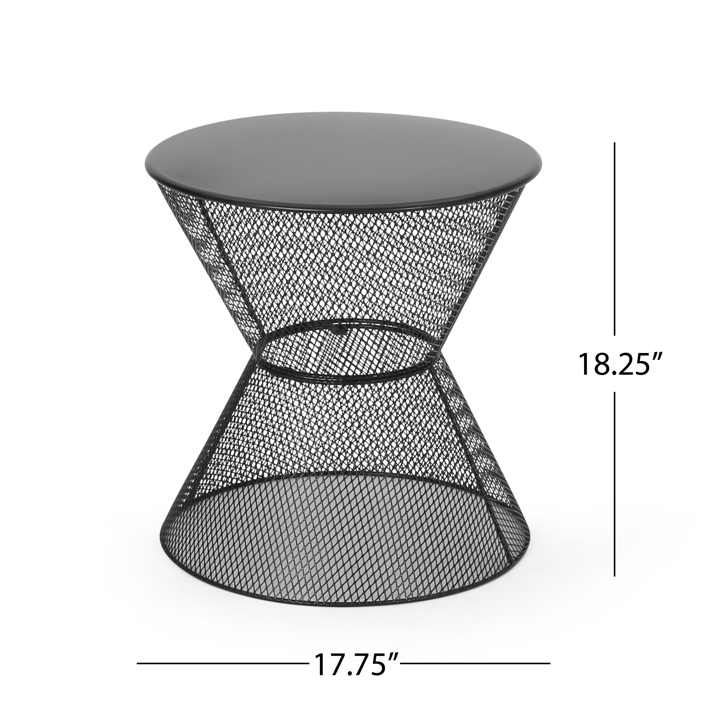 NEVADA Outdoor Side Table with Breezy Mesh Look in Matte Black Iron, 17.75 x 17.75 x 18.25 inches