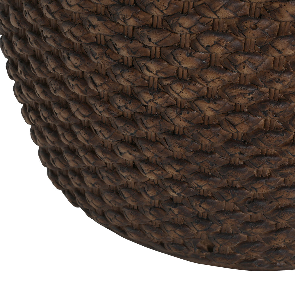 Faux Rattan Side Table for Both Indoor and Outdoor Use, Handmade MgO, Brown