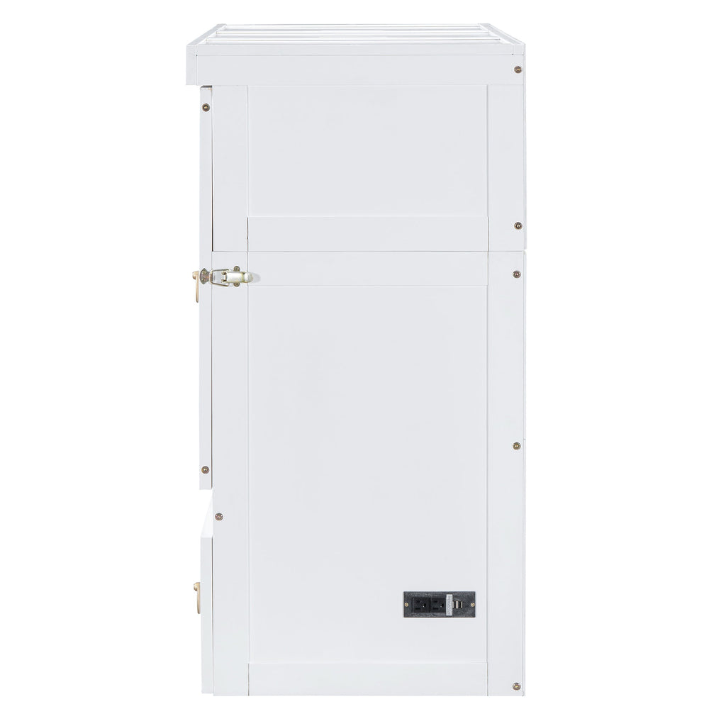 Full Size Murphy Bed with USB Port and a Large Drawer, White
