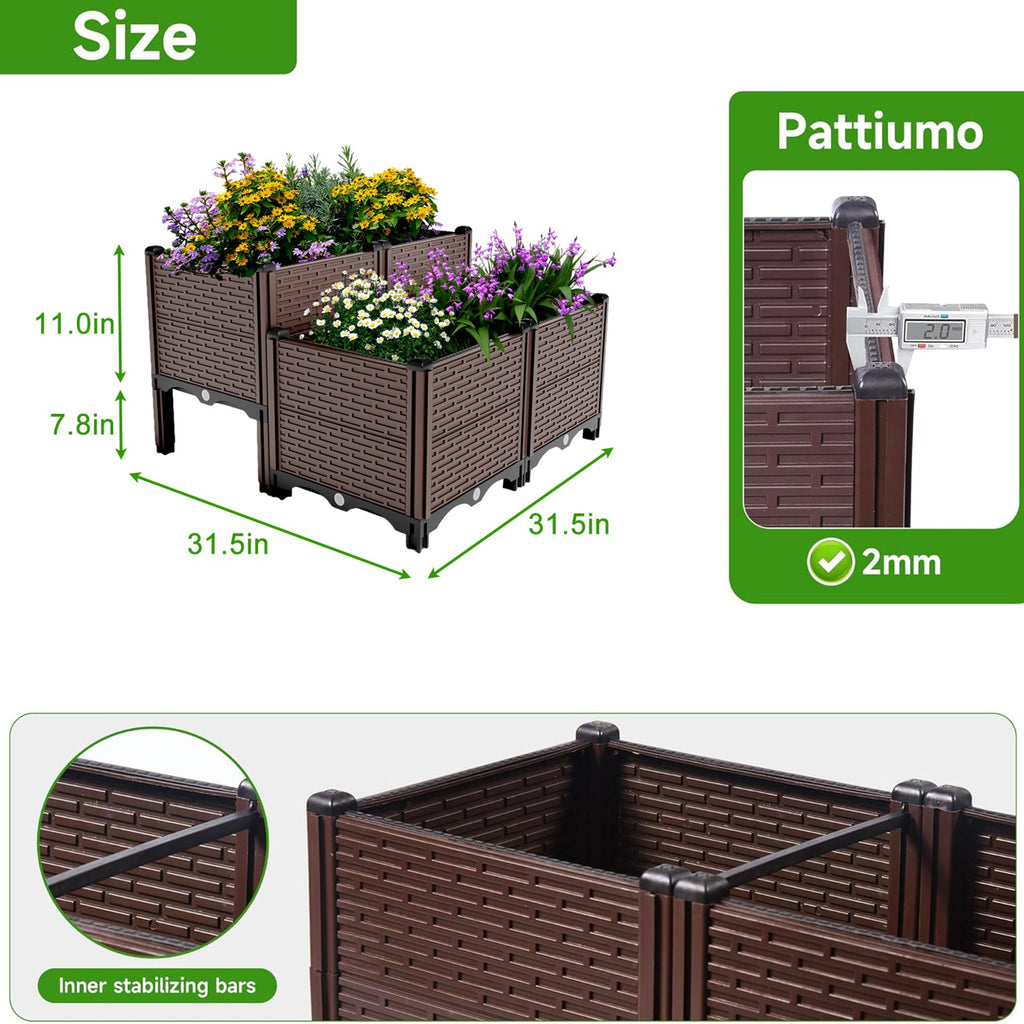 31.5x31.5x19.6in Raised Garden Beds Outdoor, Polypropylene Planter Boxes Outdoor for Vegetables, Flowers, Herbs, Garden Box with Drain Outlet, Heat and Frost Resistant Planters, 440 lbs Capacity