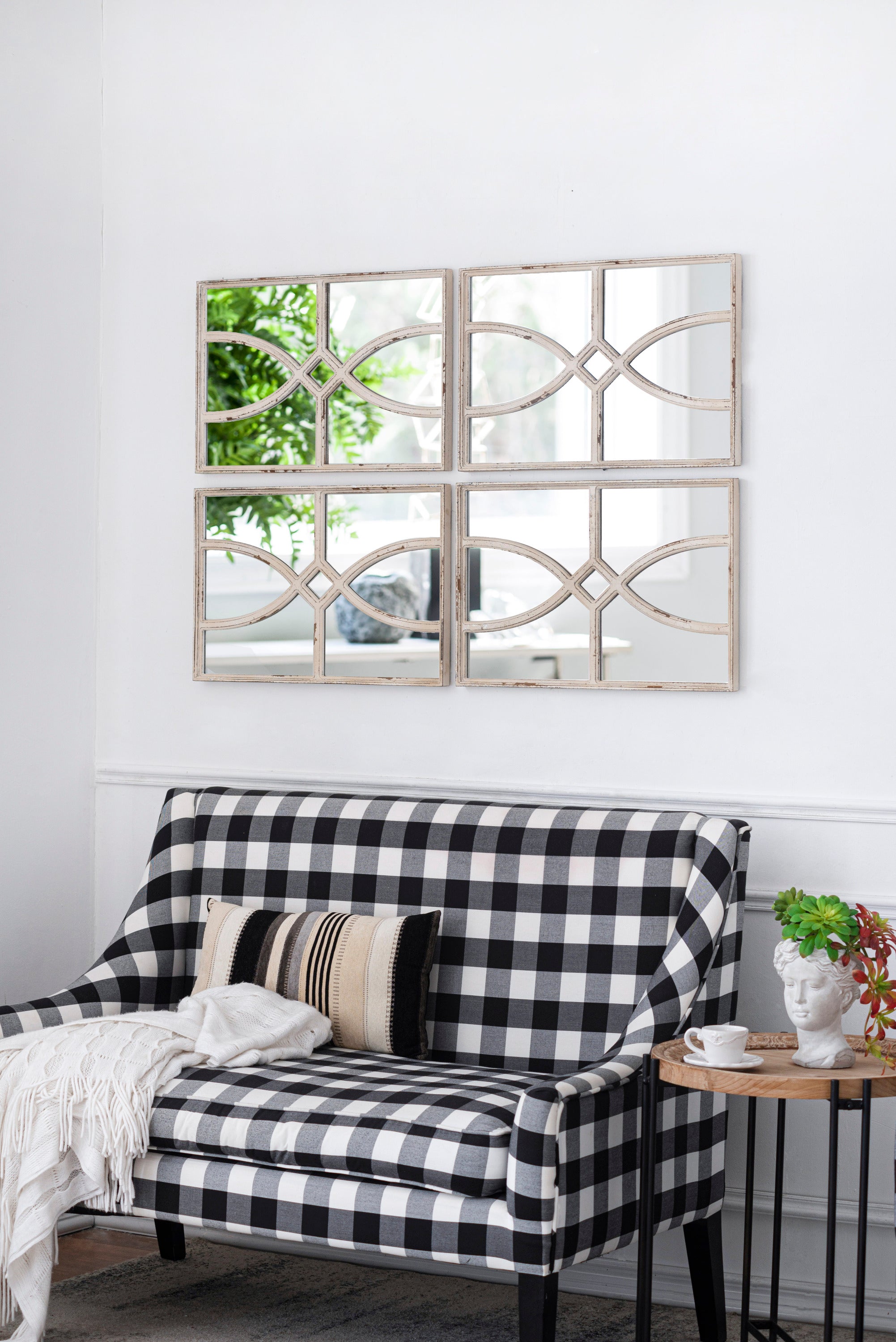 16" x 23"  Rectangular Wooden Wall Mirrors with Distressed White Frame, Vertical or Horizontal, Home Decor for Living Room, Set of 2