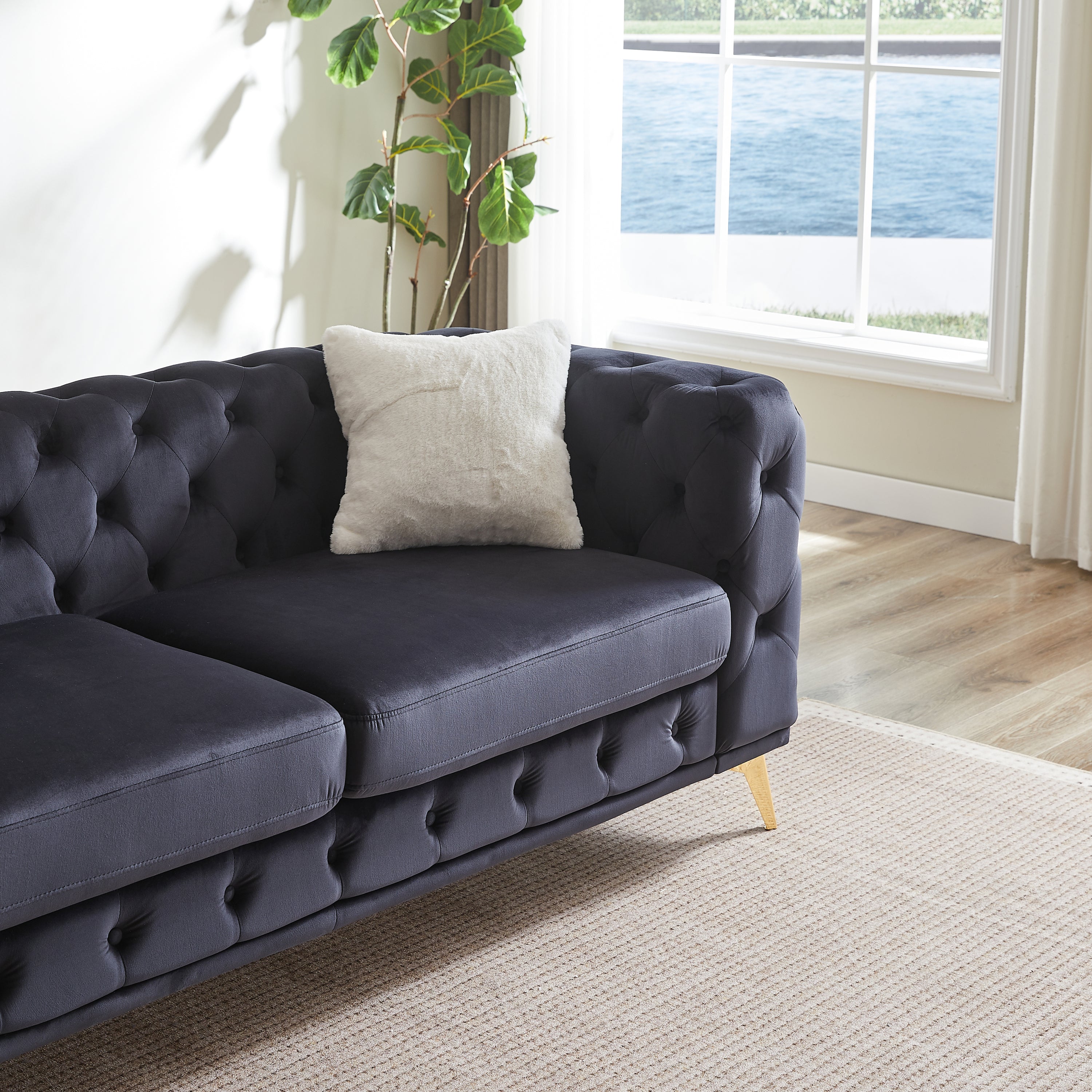 FX 3 seater + 3 seater combo sofa Velvet modern living room sofa with solid wood frame and metal feet, 4 cushions, apartment sofa furniture for living room, living room, office