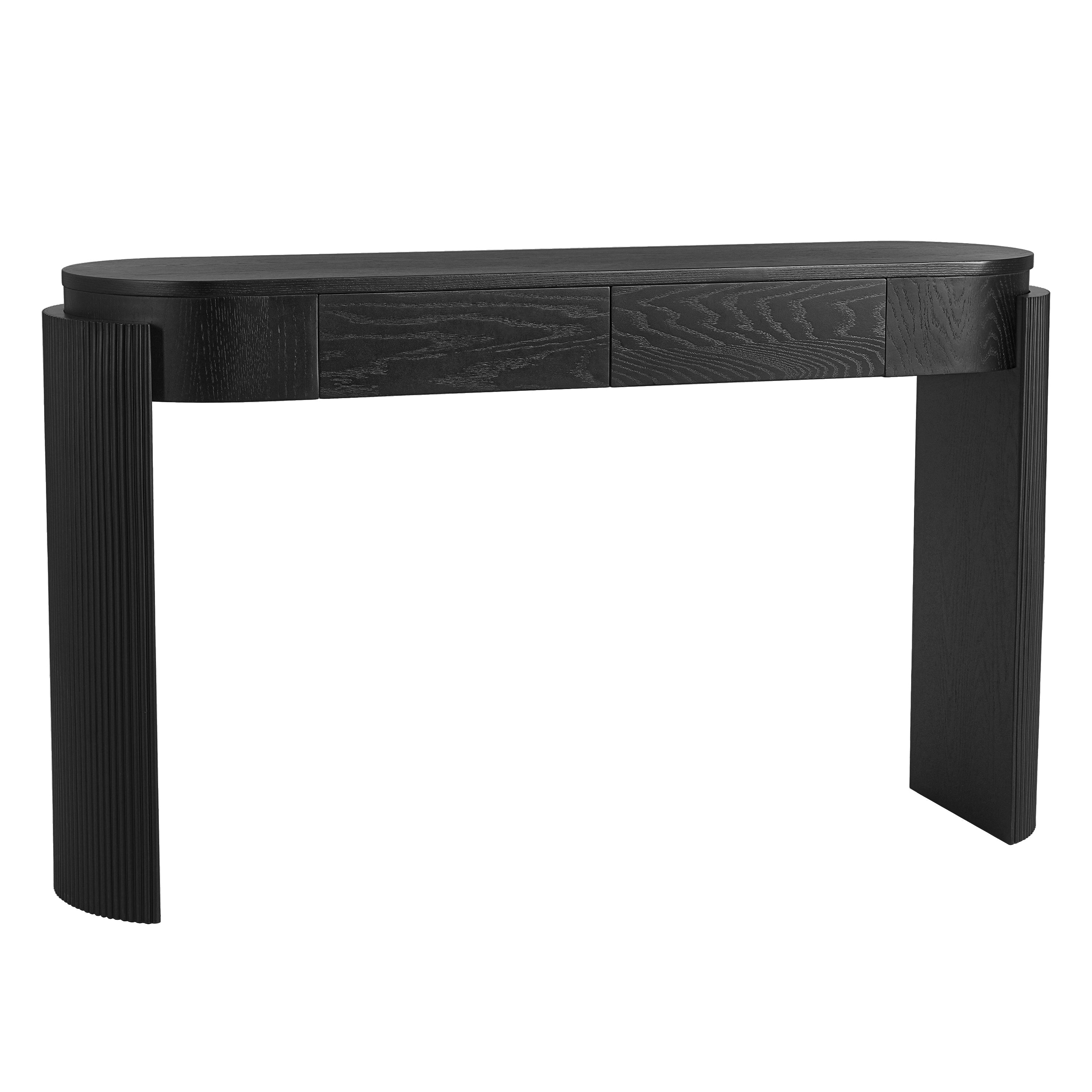 TREXM Entryway Table with Natural Wood Grain Finish, Console Table with Fluted Design, Oval Top and 2 Drawers for Entryway and Living Room (Black)