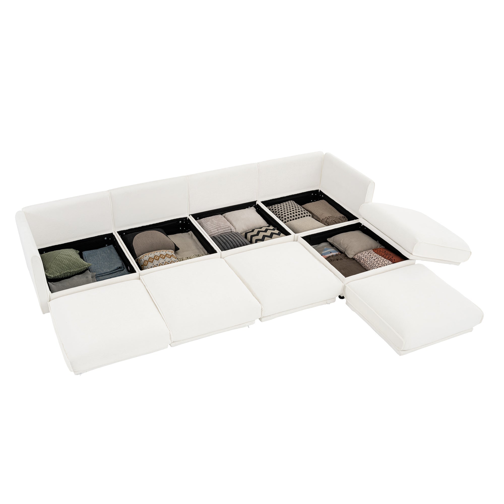Modular Sectional Sofa with Storage, Cylindrical Backrest and Armrests Deep Comfortable Seating,Durable and Supportive for Living Room,4 Seat L- Shaped Sofa, White