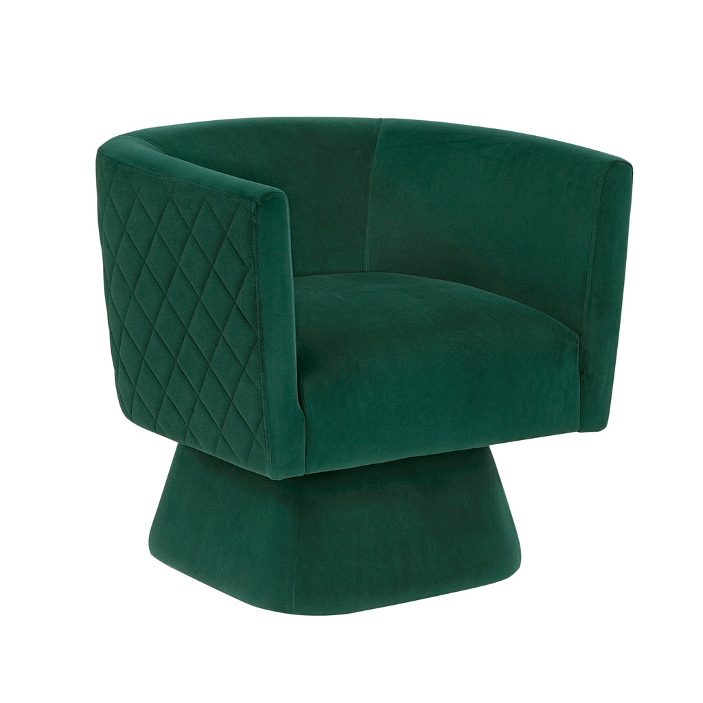 1pc Swivel Chair Green Velvet Fabric Upholstery Solid Wood Diamond Pattern Stitched Back Comfort Chair Living Room Furniture