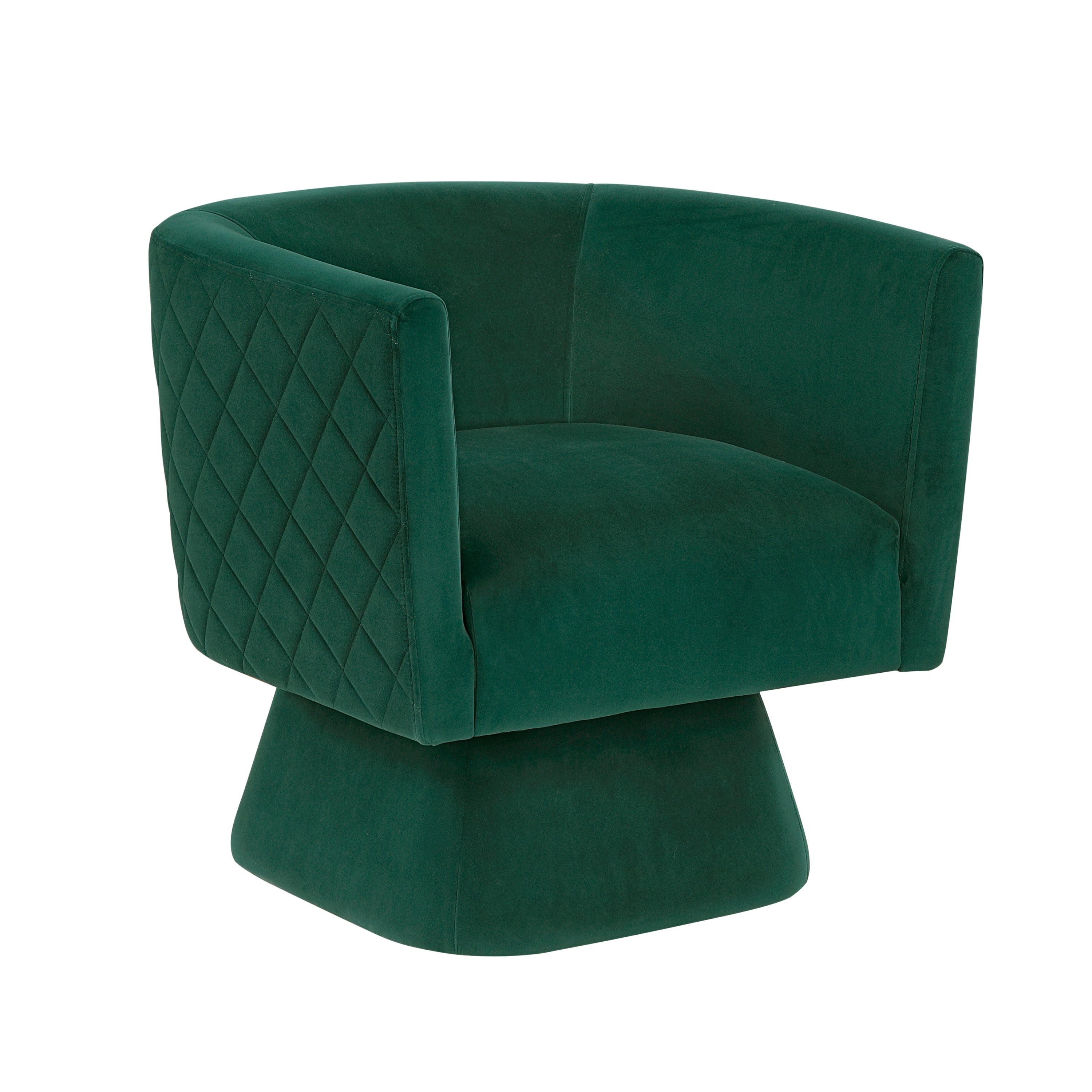 1pc Swivel Chair Green Velvet Fabric Upholstery Solid Wood Diamond Pattern Stitched Back Comfort Chair Living Room Furniture