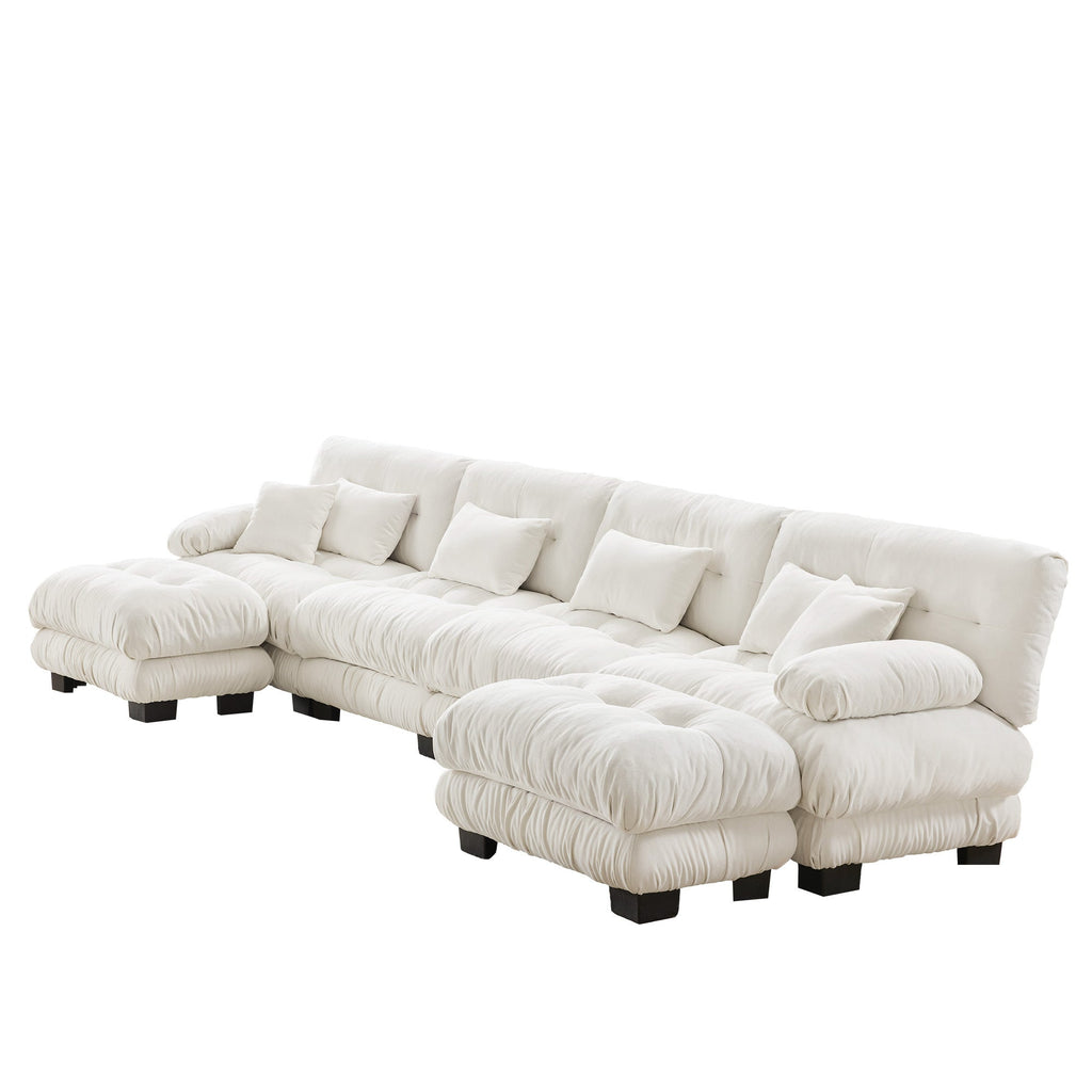 Free Combination Modular Sectional Sofa,U Shaped Couch for Living Room, 4-Seater Comfy Cloud Couch with 2 Ottomans, Chenille White