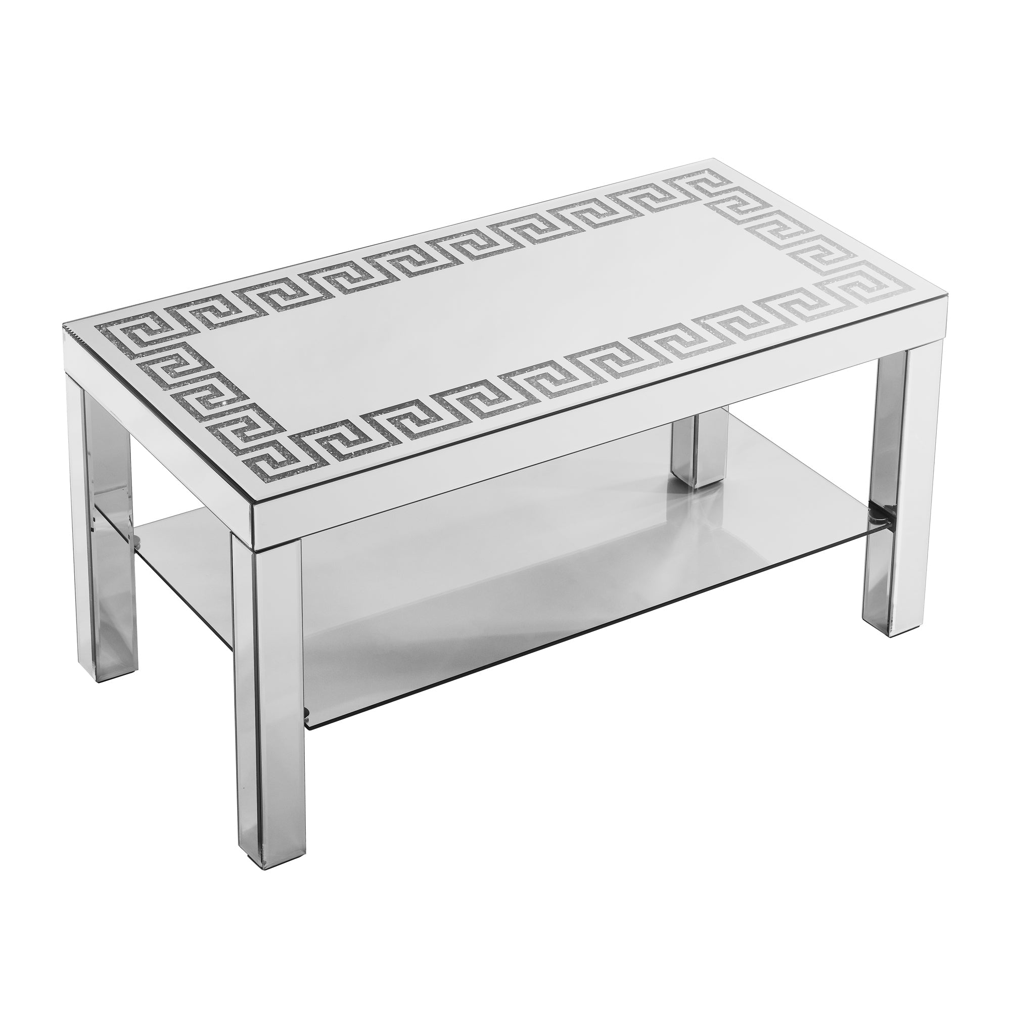 W 40 "X D 20" X H 20 "Curved border carved mirror coffee table: Silver mirror glass tabletop with sparkling diamond edge frame and crystal mirror legs, small coffee table for modern home sofa decorati