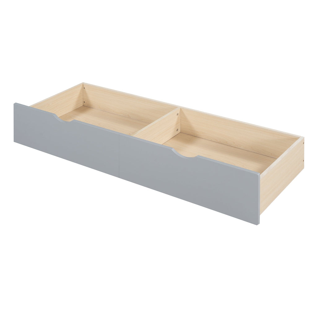 Twin Size House Bed with Sofa, Kids Platform Bed with Two Drawers and Storage Shelf, Gray (Old SKU:HL000065AAE)