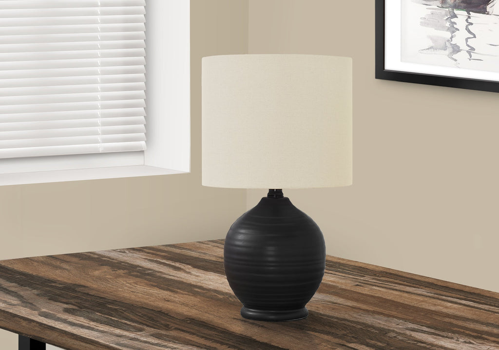 Lighting, 17'h, Table Lamp, Black Ceramic, Ivory / Cream Shade, Transitional