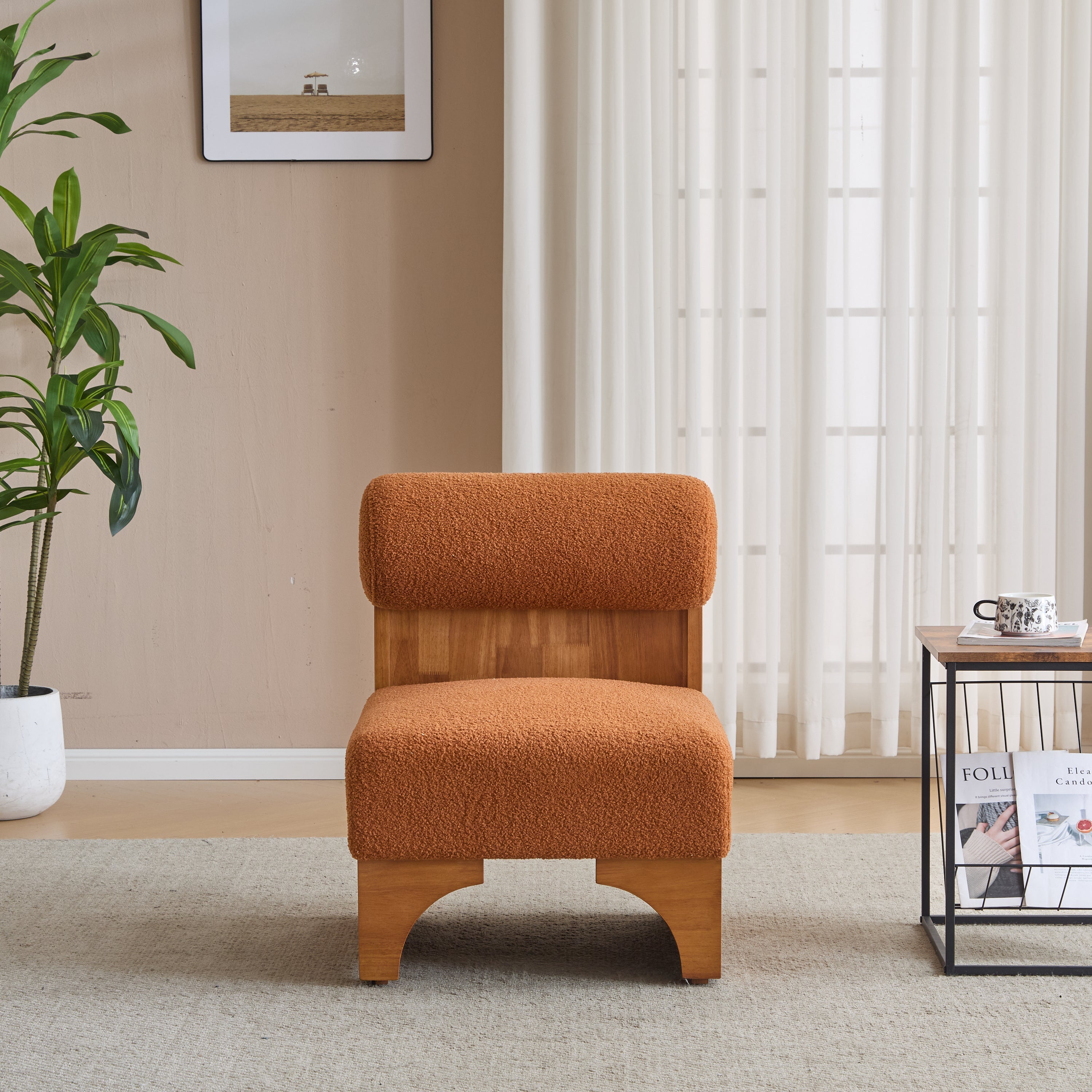 Modern Boucle Lounge Chair with Solid Wood Frame and Rolled Backrest, Soft and Durable Boucle Upholstery, Ideal for Living Room, Bedroom, or Office