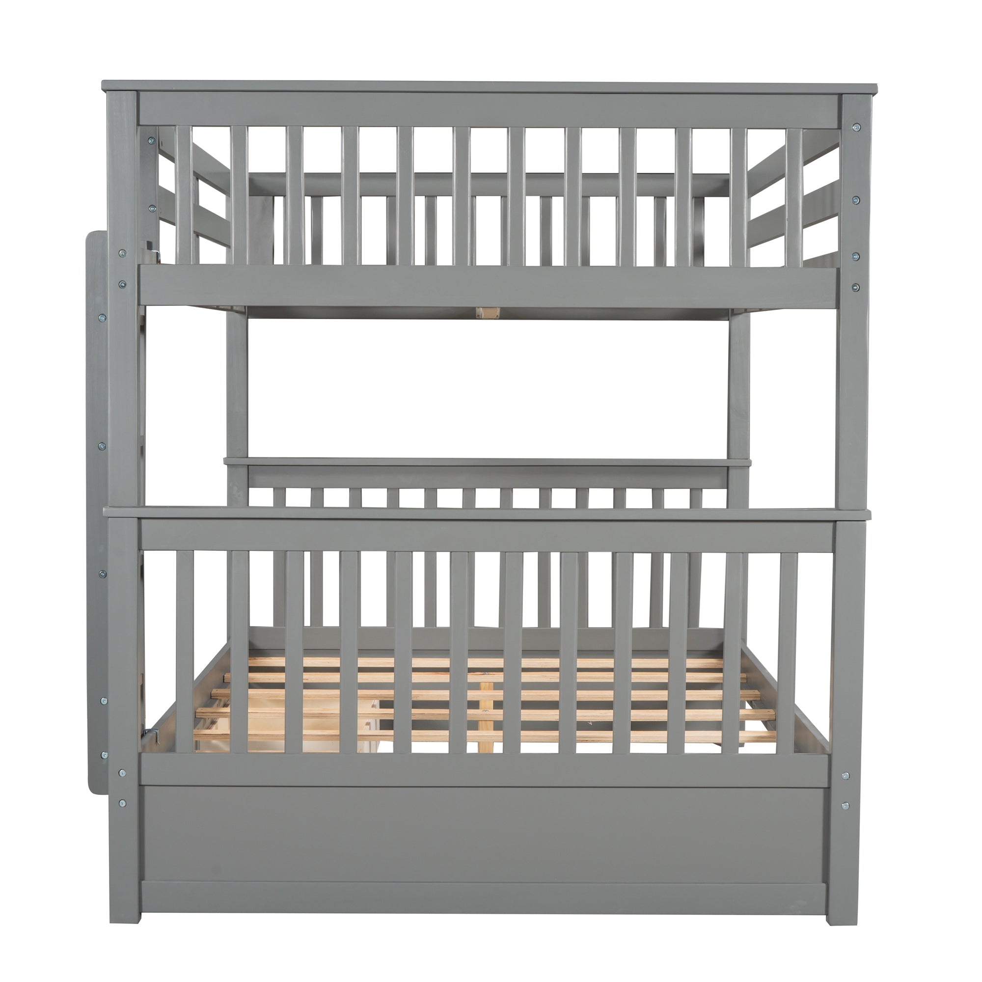 Full-Over-Full Bunk Bed with Ladders and Two Storage Drawers (Gray)(OLD SKU:LT000365AAE)