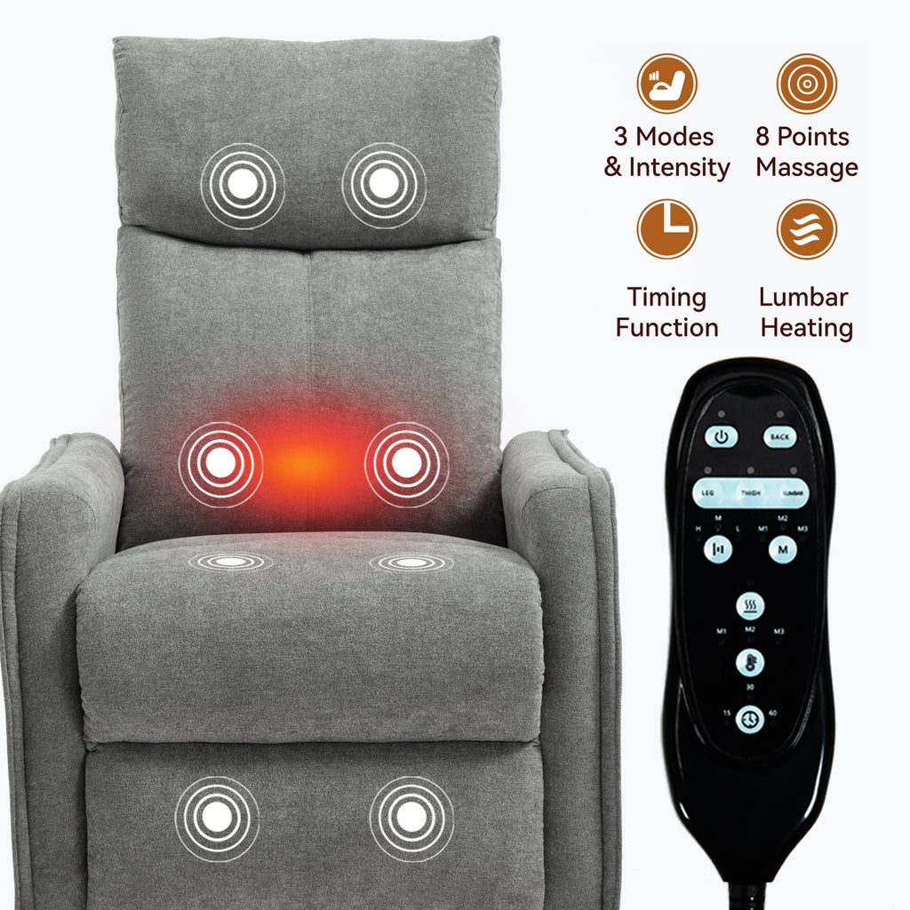 Heat Massage Manual Recliner Chair with Rocker and Swivel in Fabric for Living Room, Light Grey