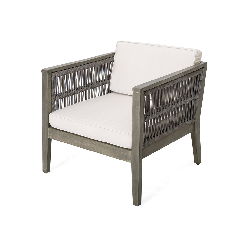 4-Pieces Acacia Wood Patio Furniture Set, Outdoor Furniture with Coffee Table, Patio Conversation Set Deep Seating with Soft Cushion, Porch Chairs for Garden, Backyard Porch Balcony, Grey & Beige