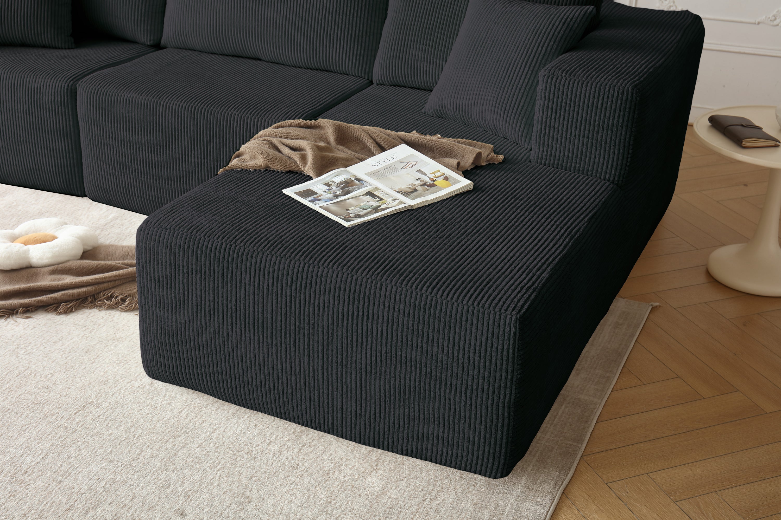 H613 Sectional Sofa and Module, Mid-Century Modern L Shaped Couches 3-Seat Sofa for Living Room Grey Right
