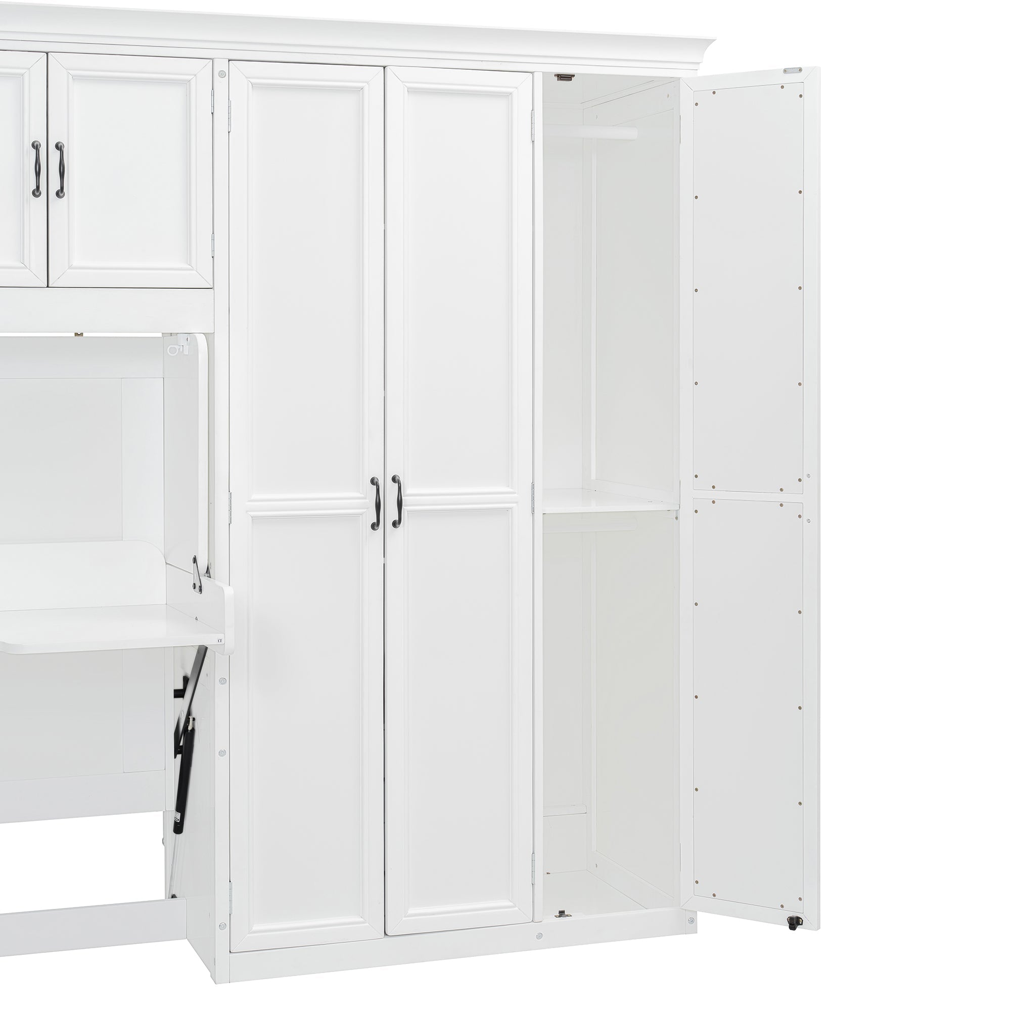 Twin Size Murphy Bed Wall Bed with Wardrobe, Cabinet and Desk, White