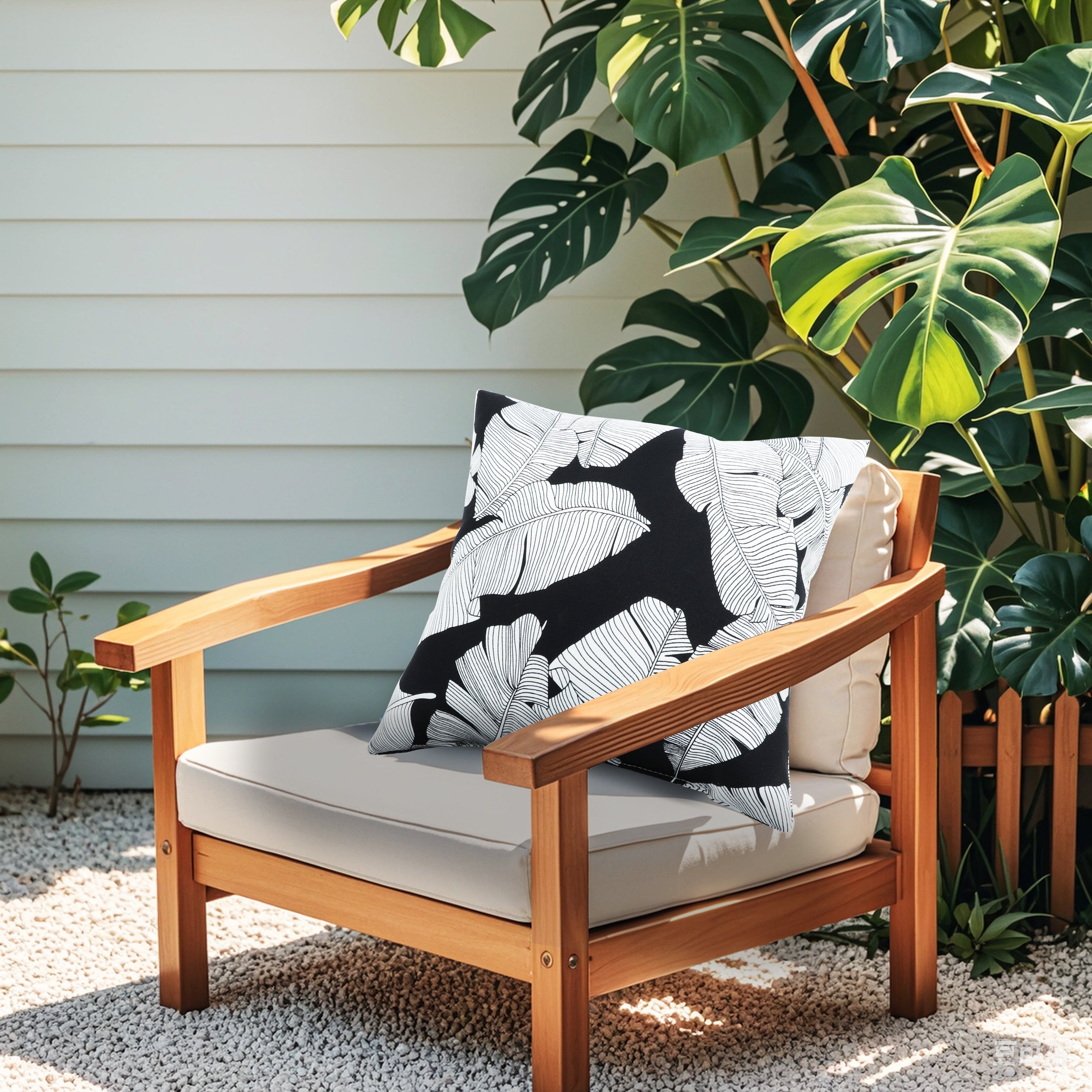 2 Pack Outdoor Throw Pillows, Waterproof & Fade-Resistant Patio Cushions for Garden, Porch, Poolside Furniture - Soft & Comfortable Decorative Pillow Covers (18x18 Inch,Black Leaf )